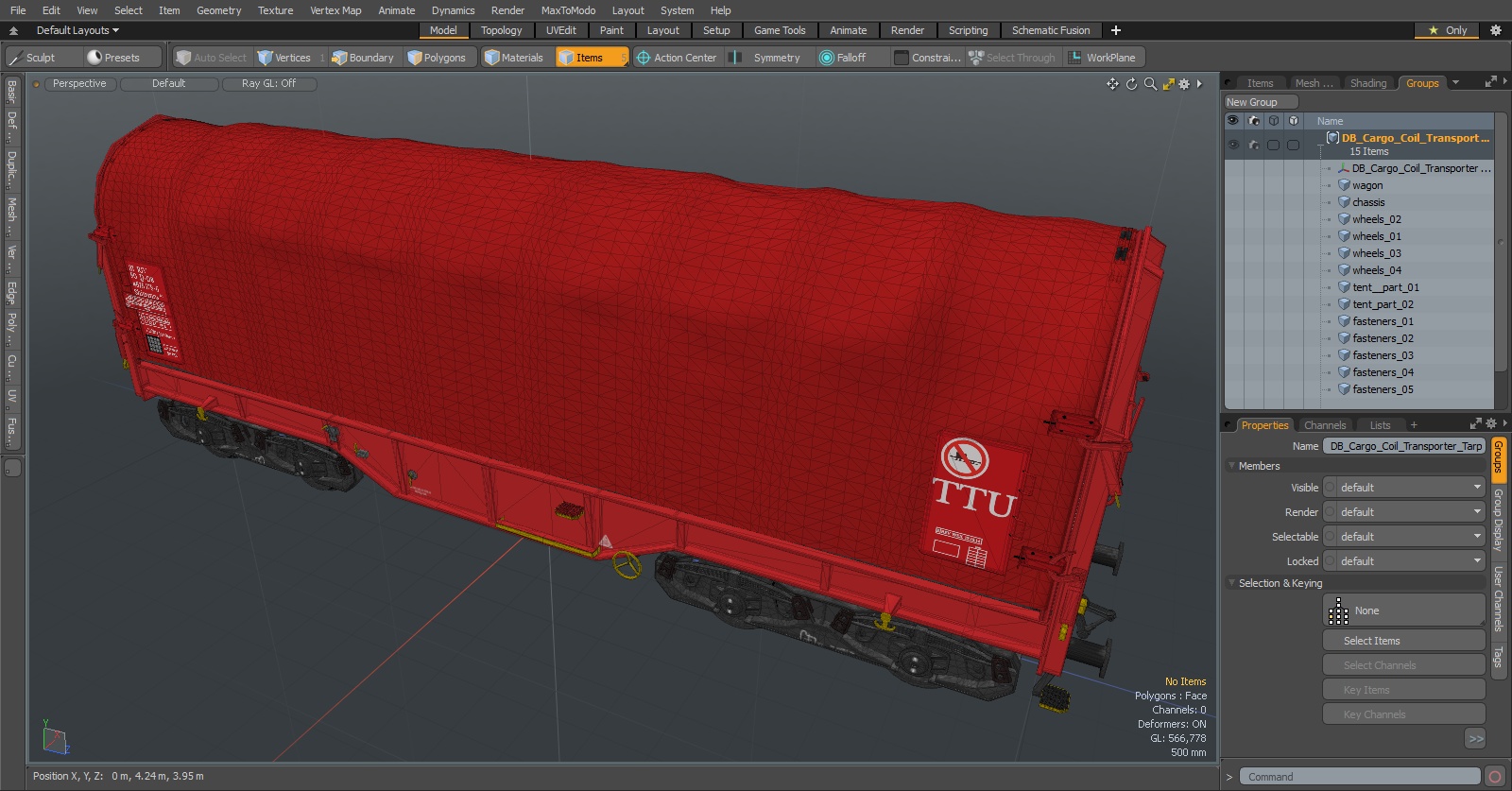 DB Cargo Coil Transporter Tarpaulin Freight Wagon Closed Clean 3D