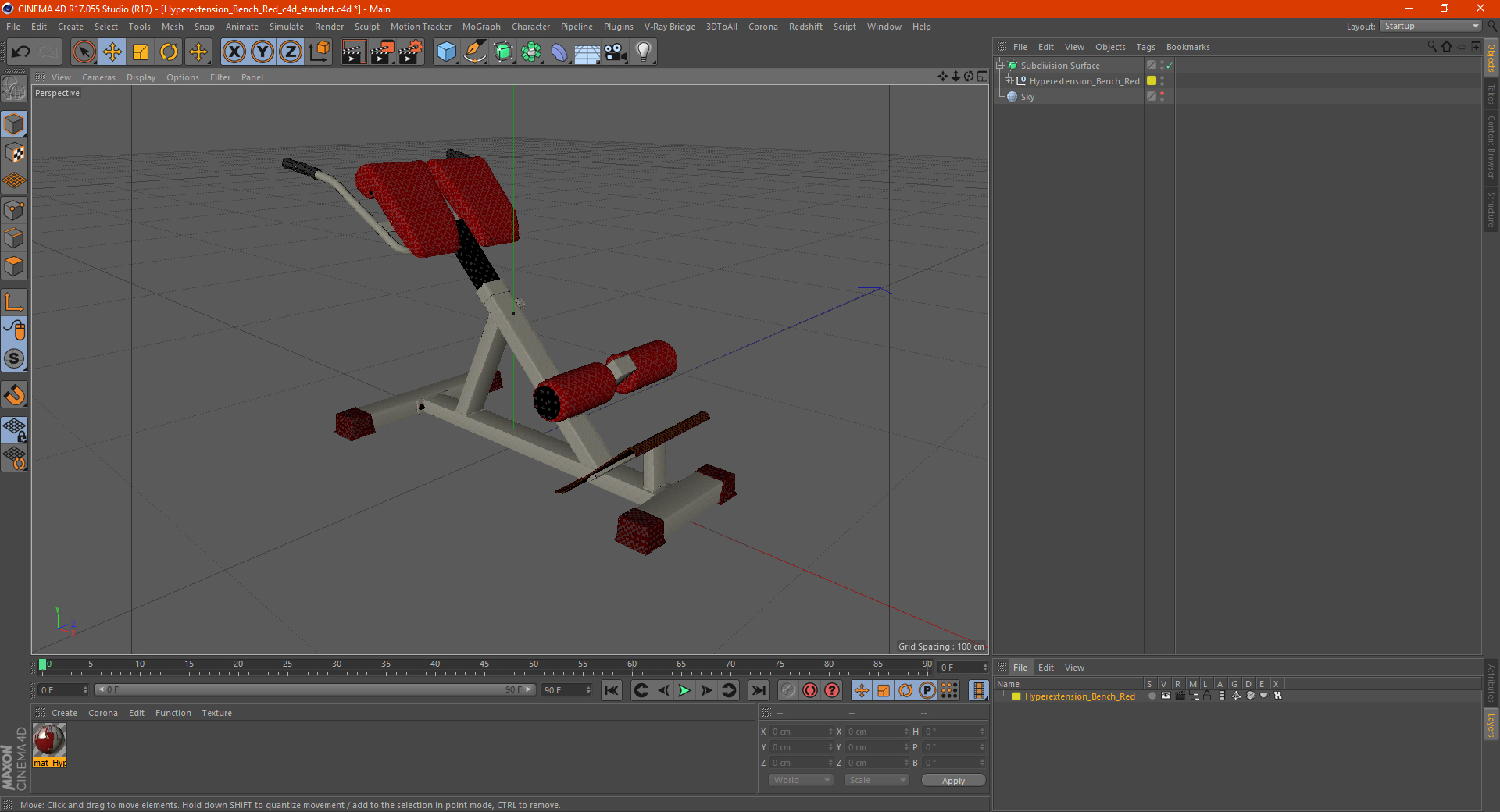 Hyperextension Bench Red 3D model