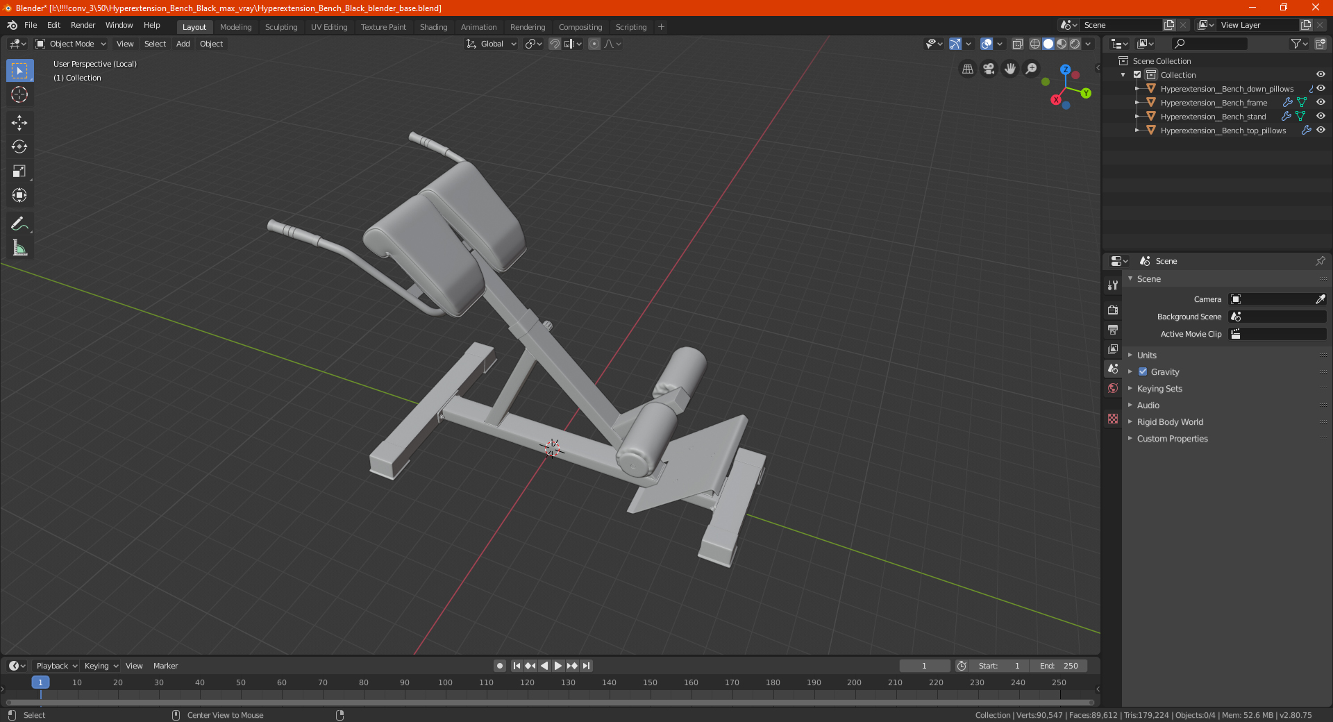 Hyperextension Bench Red 3D model