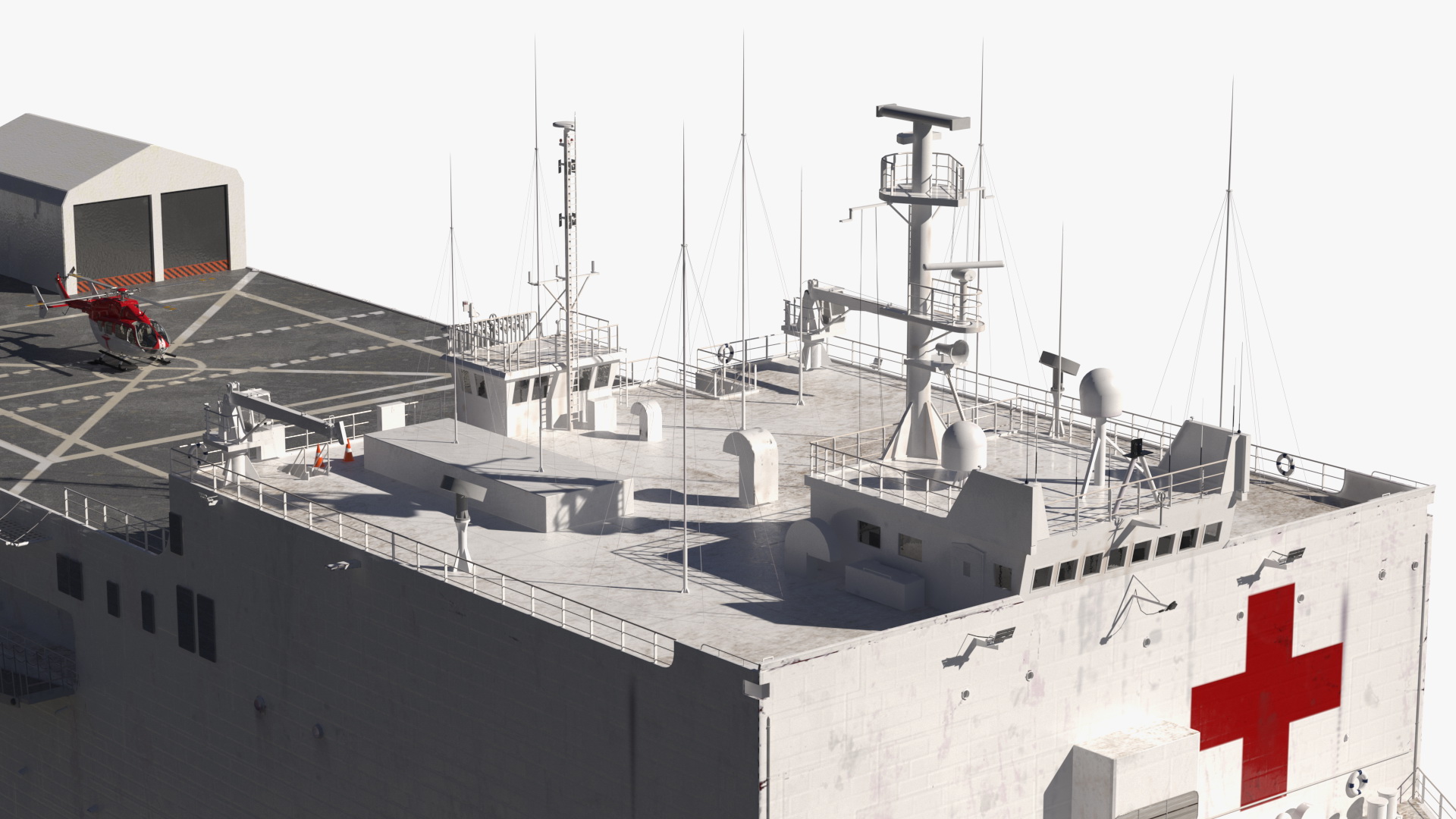 Hospital Ship with Medical Helicopter 3D