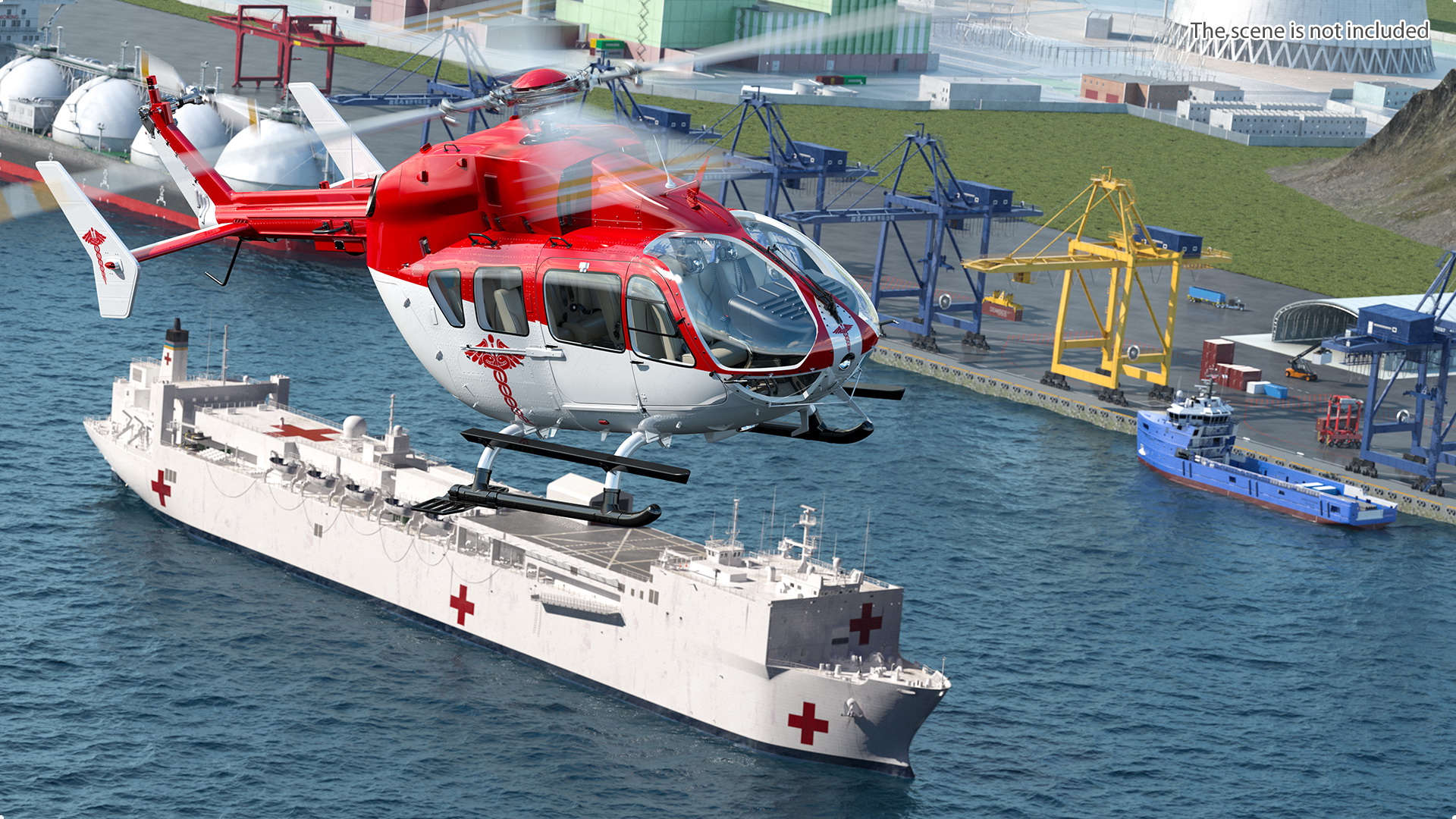 Hospital Ship with Medical Helicopter 3D