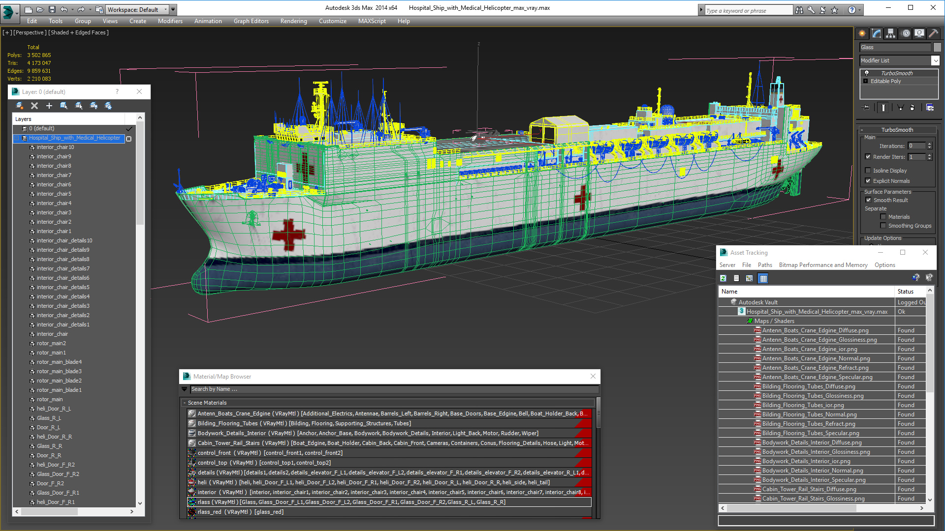 Hospital Ship with Medical Helicopter 3D