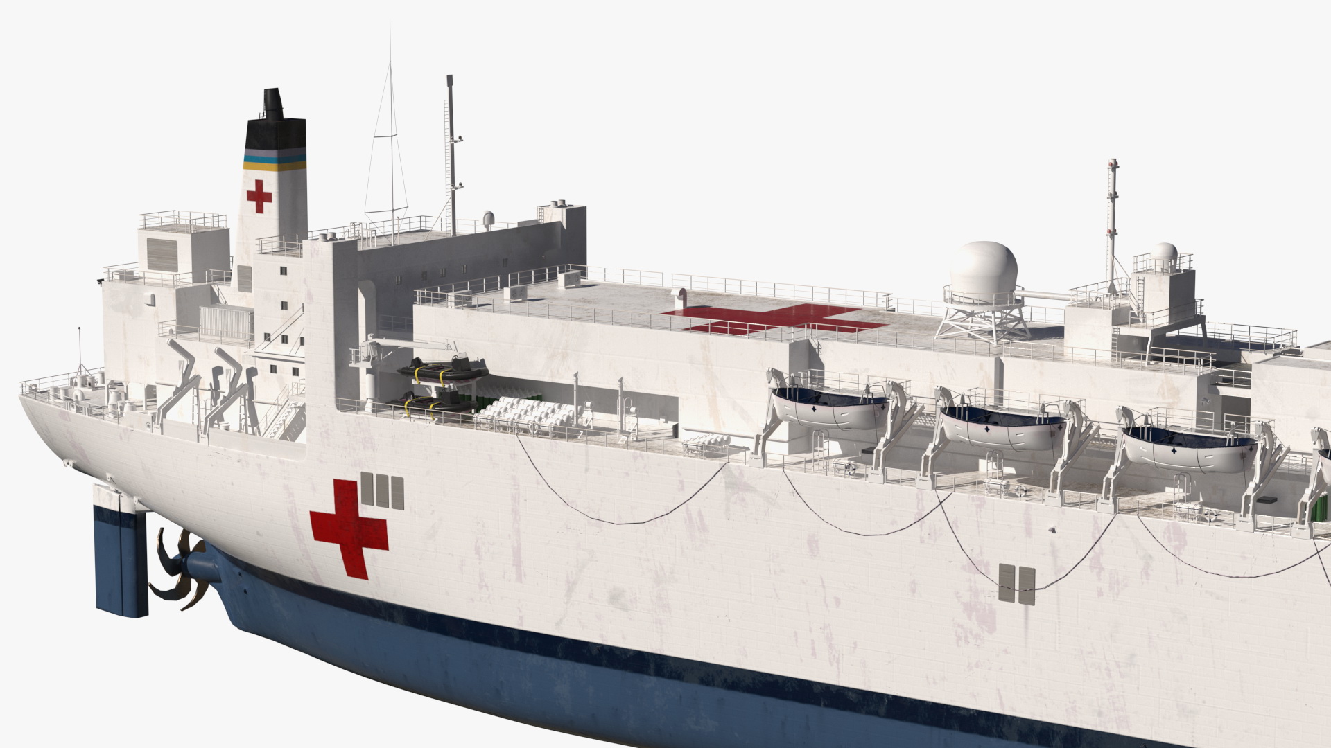 Hospital Ship with Medical Helicopter 3D