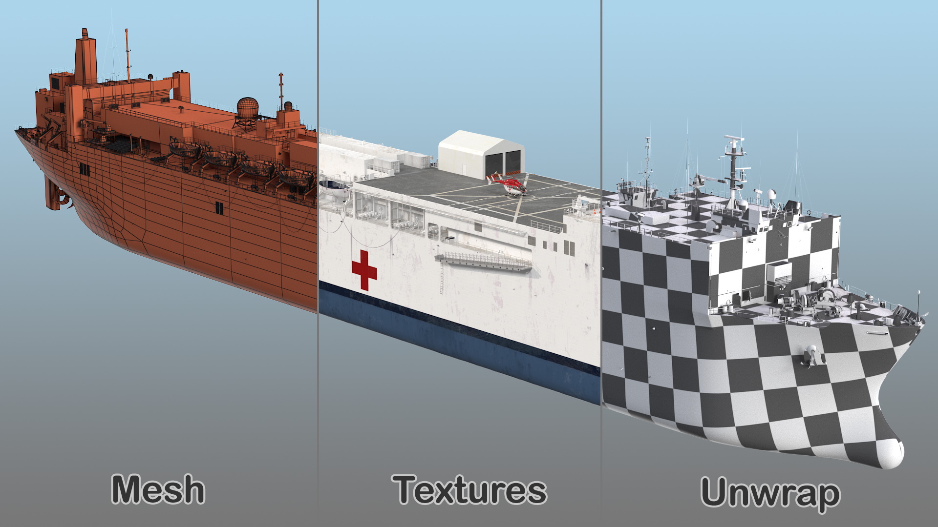 Hospital Ship with Medical Helicopter 3D