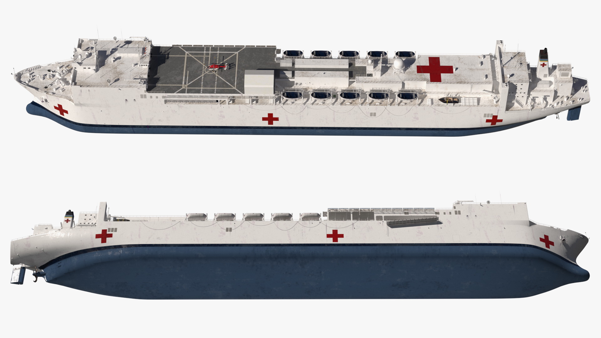 Hospital Ship with Medical Helicopter 3D