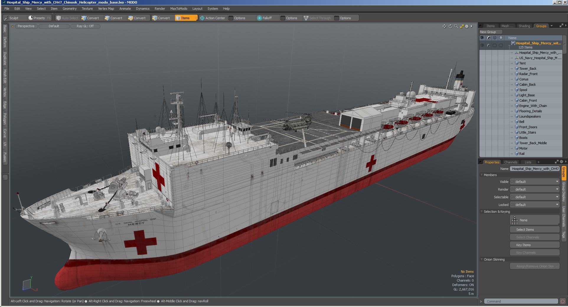 3D Hospital Ship Mercy with CH47 Chinook Helicopter model
