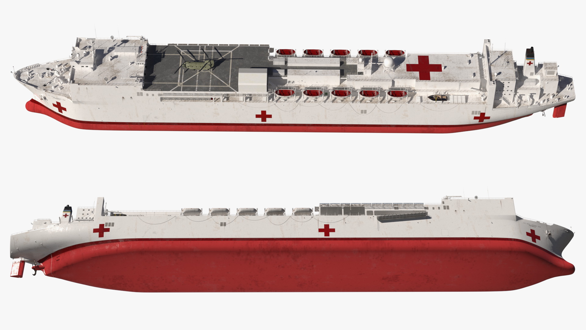 3D Hospital Ship Mercy with CH47 Chinook Helicopter model