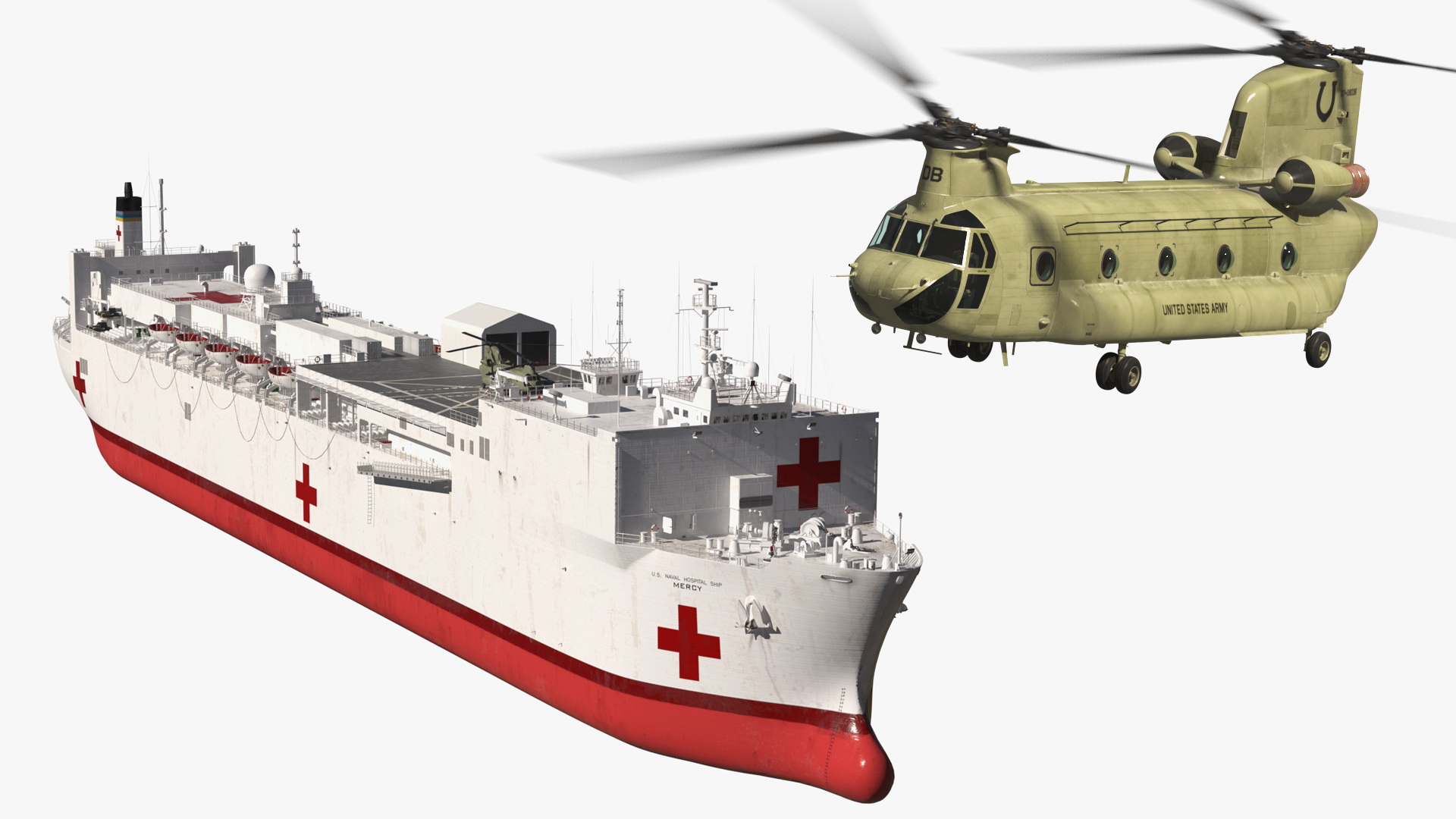 3D Hospital Ship Mercy with CH47 Chinook Helicopter model
