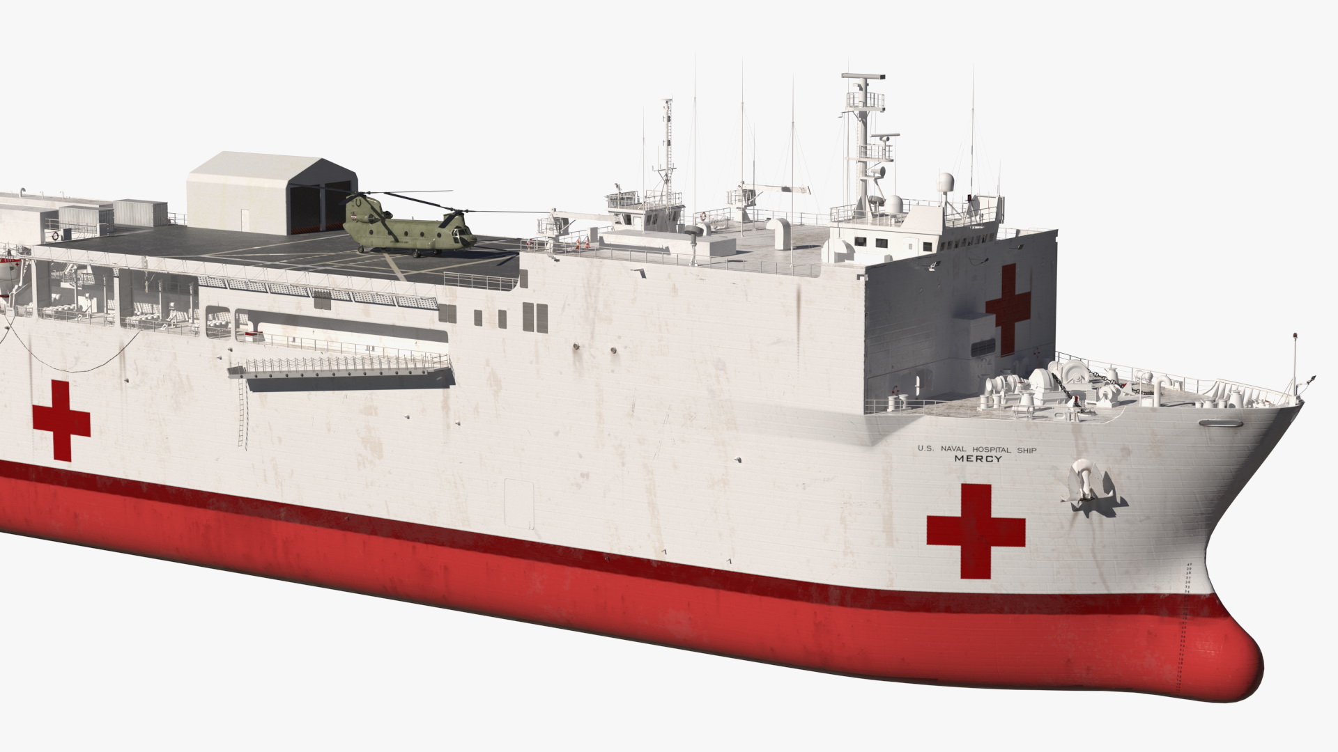 3D Hospital Ship Mercy with CH47 Chinook Helicopter model