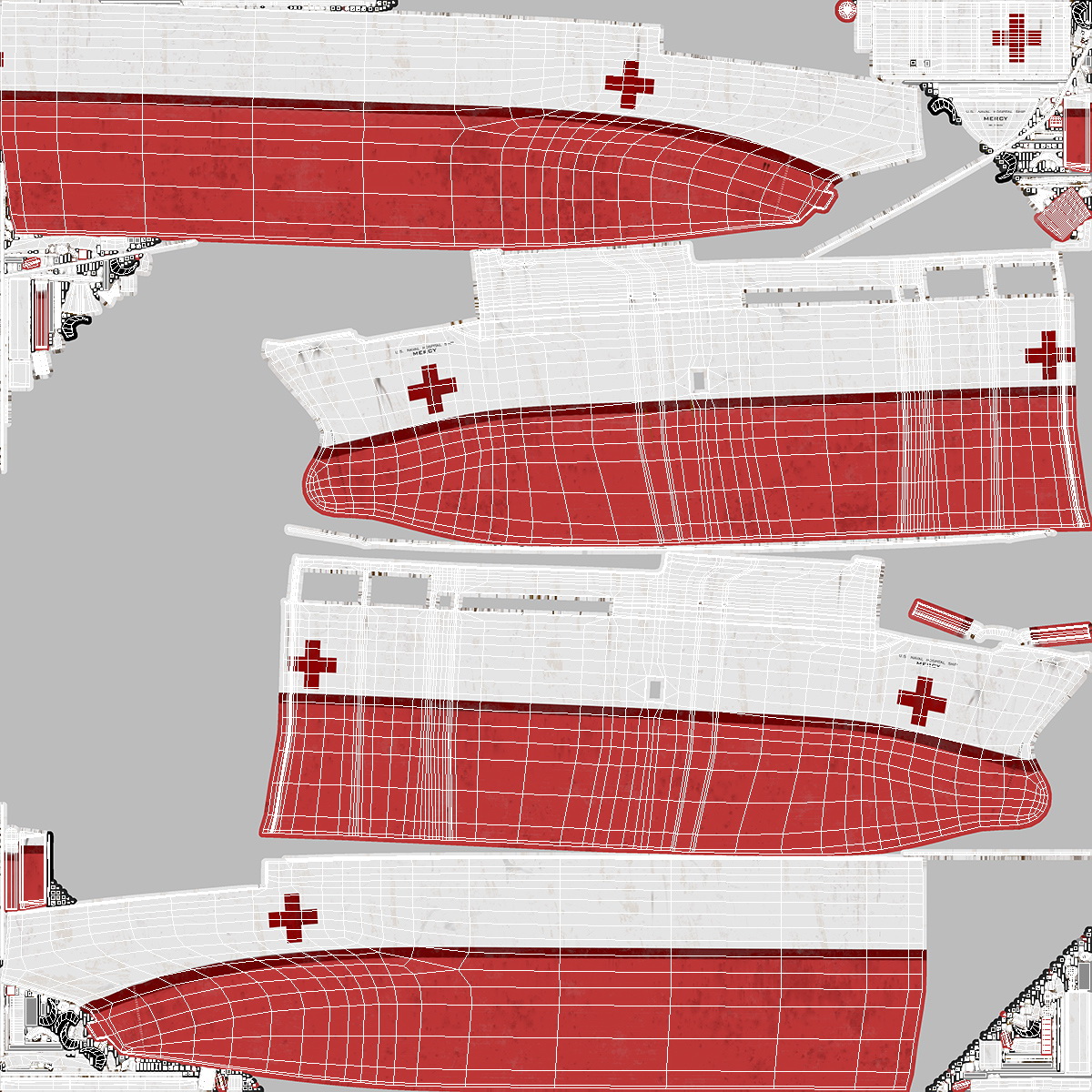 3D Hospital Ship Mercy with CH47 Chinook Helicopter model