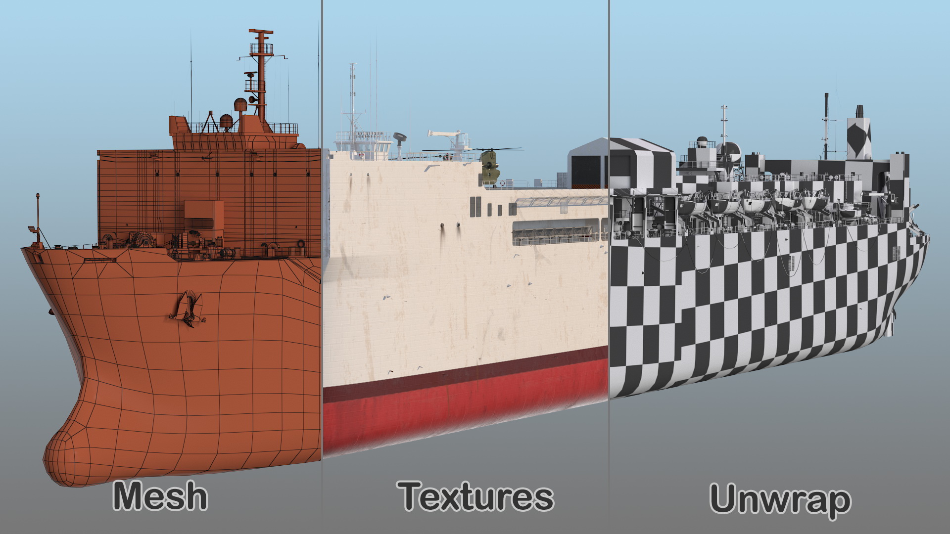 3D Hospital Ship Mercy with CH47 Chinook Helicopter model
