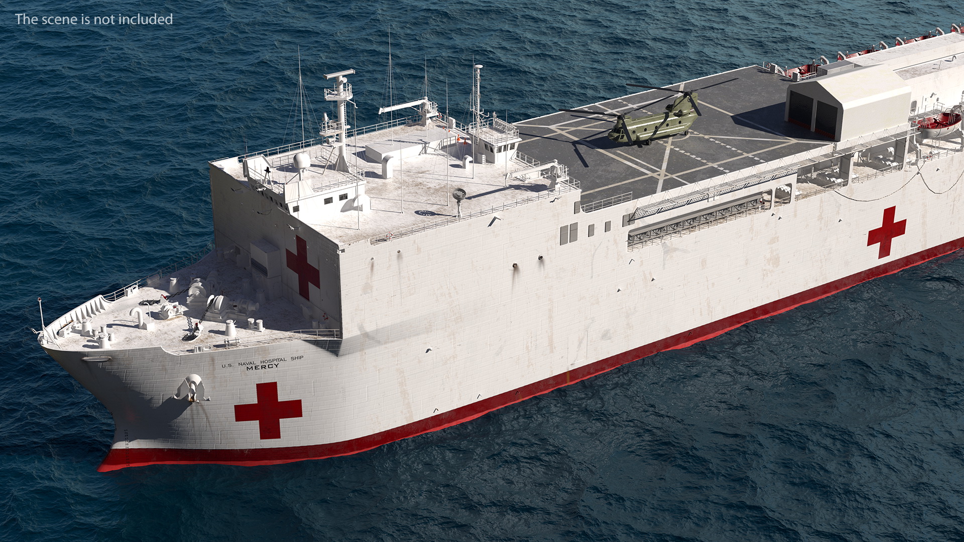 3D Hospital Ship Mercy with CH47 Chinook Helicopter model