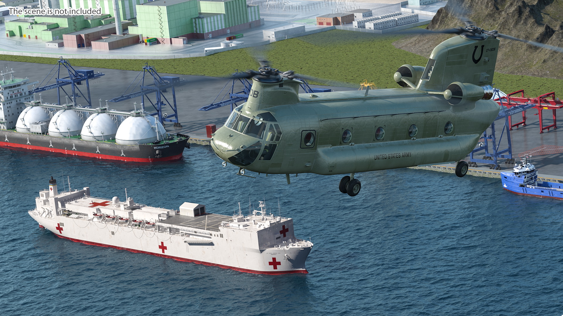 3D Hospital Ship Mercy with CH47 Chinook Helicopter model