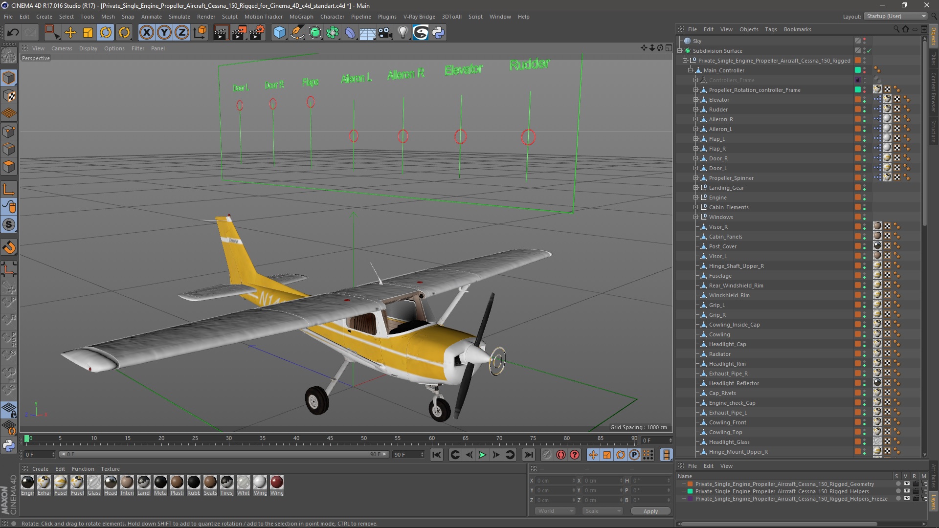 Private Single Engine Propeller Aircraft Cessna 150 Rigged for Cinema 4D 3D