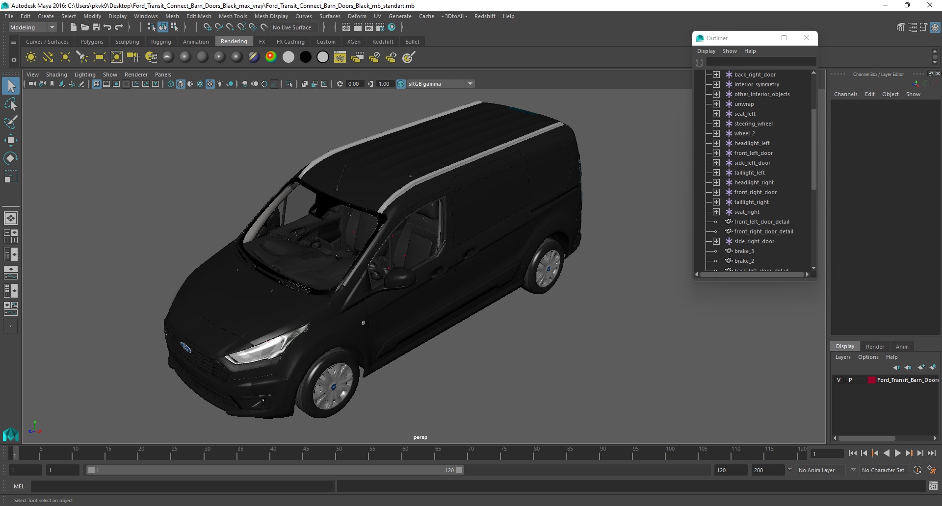 Ford Transit Connect Barn Doors Black 3D