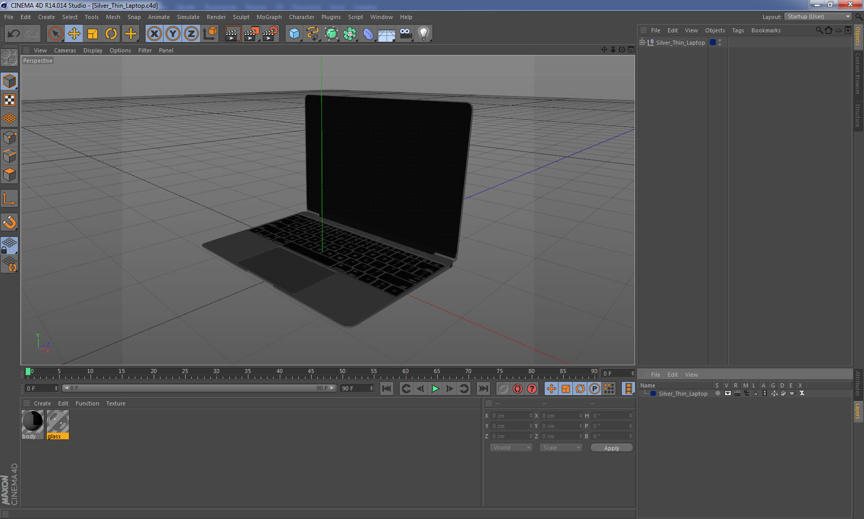 3D Silver Thin Laptop model
