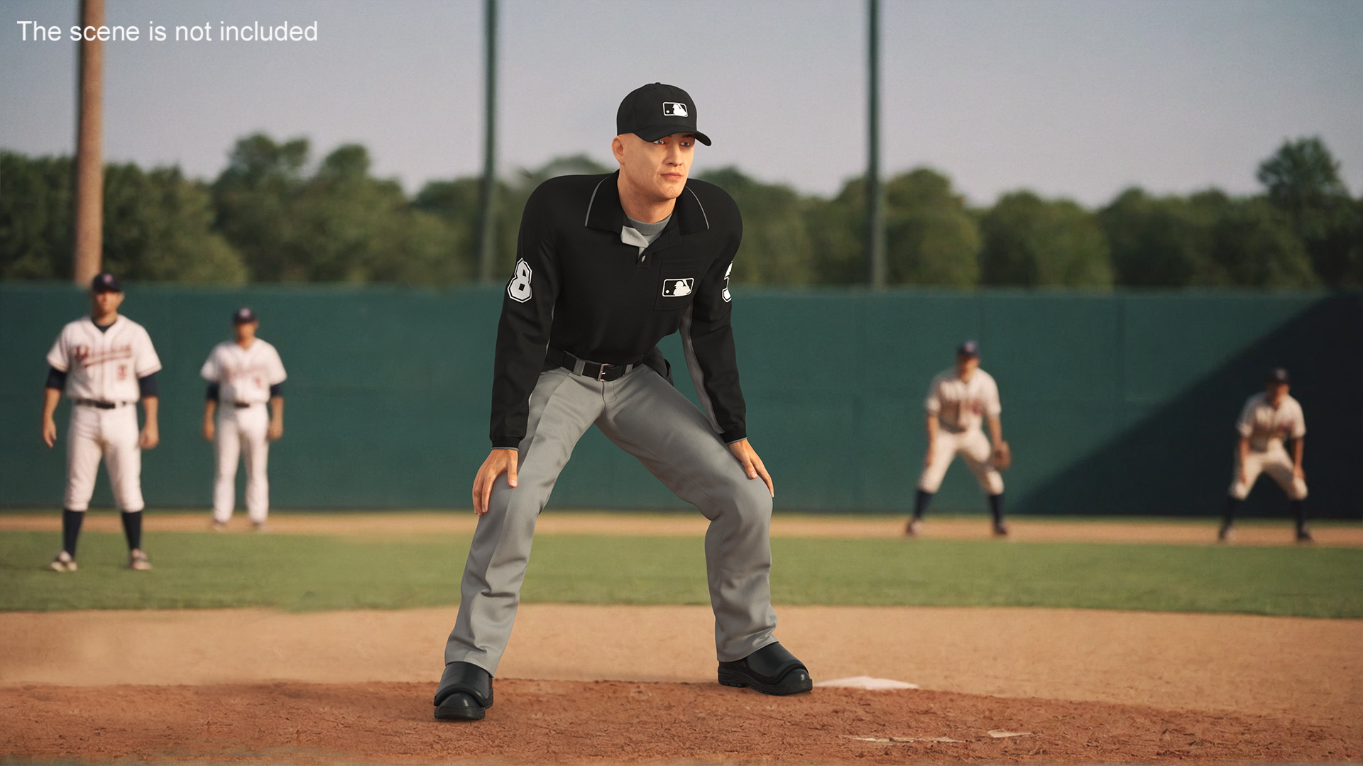 3D Baseball Umpire in Cap Ready Pose model