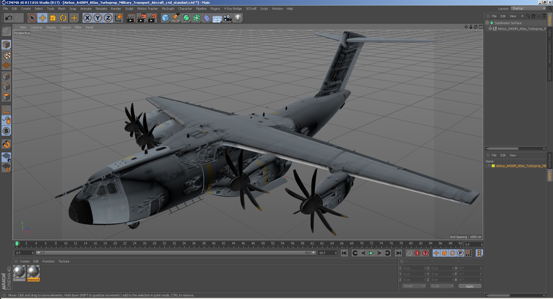 3D Airbus A400M Atlas Turboprop Military Transport Aircraft