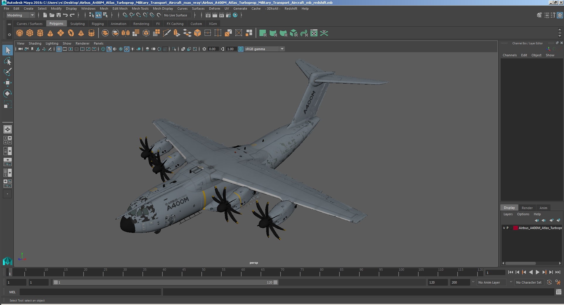 3D Airbus A400M Atlas Turboprop Military Transport Aircraft