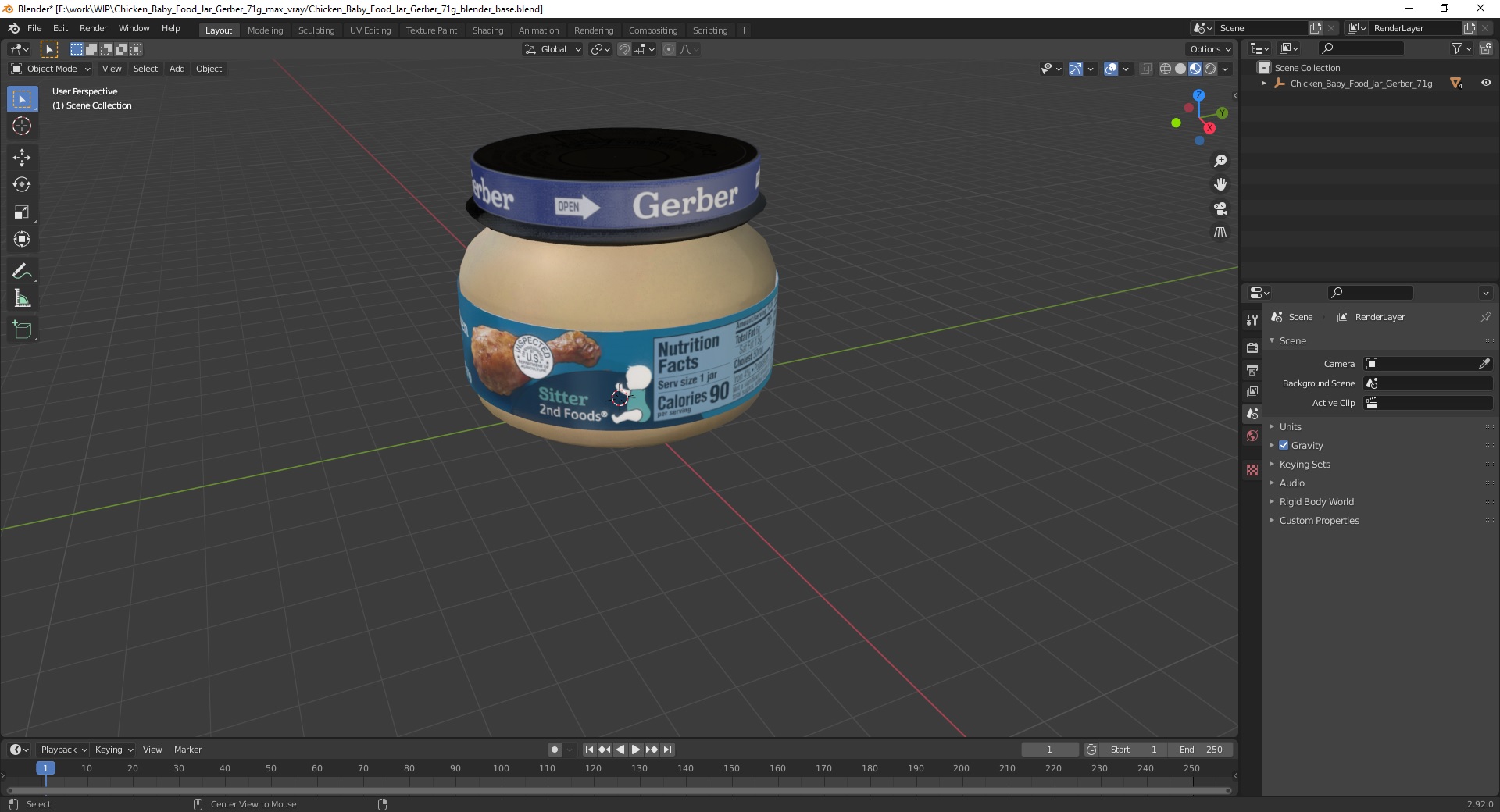 Chicken Baby Food Jar Gerber 71g 3D
