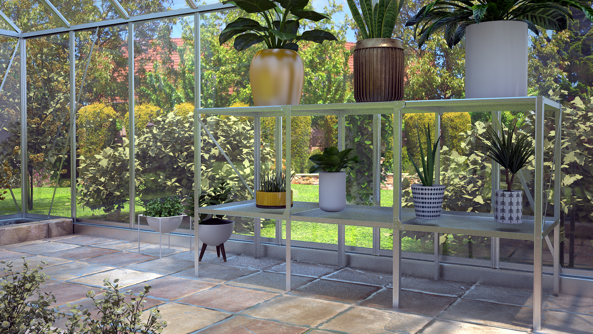 Garden Greenhouse with Rack 3D