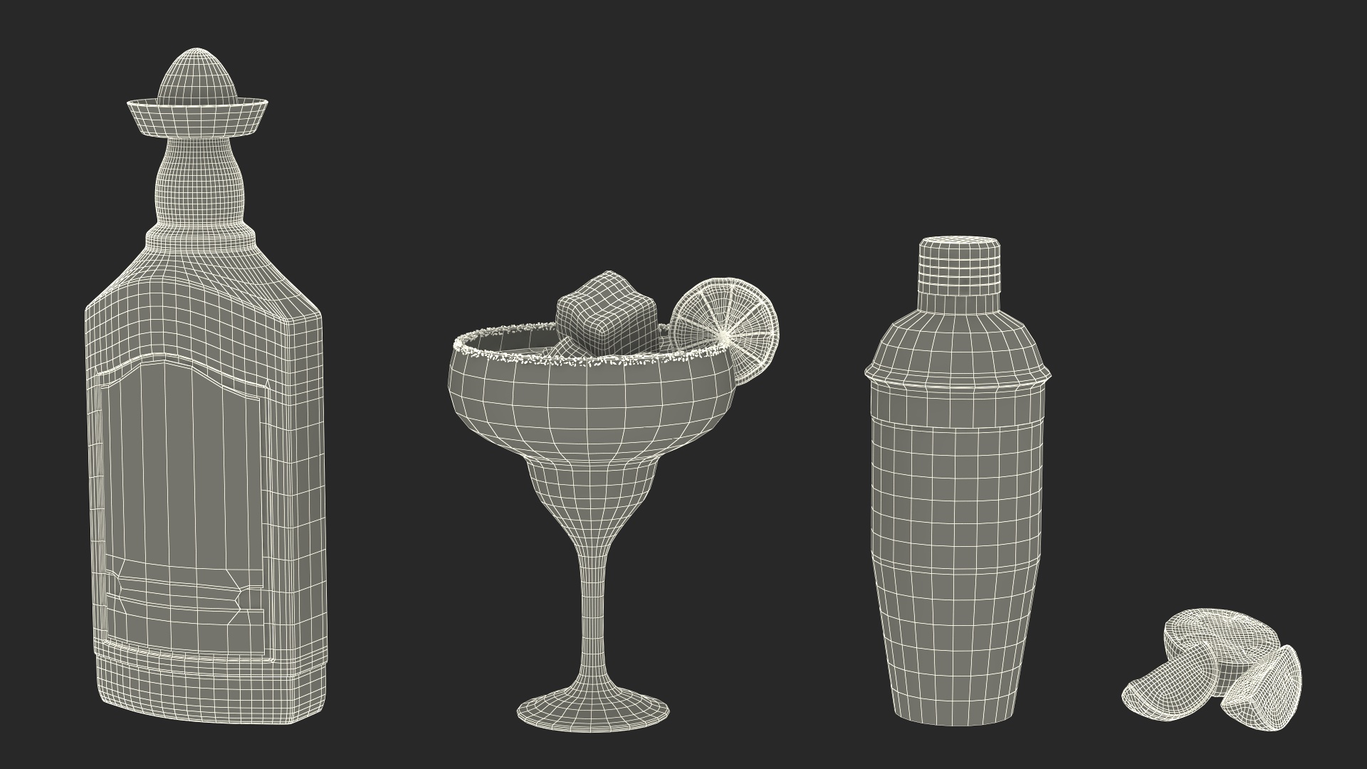 3D Margarita Cocktail Glass with Bottle