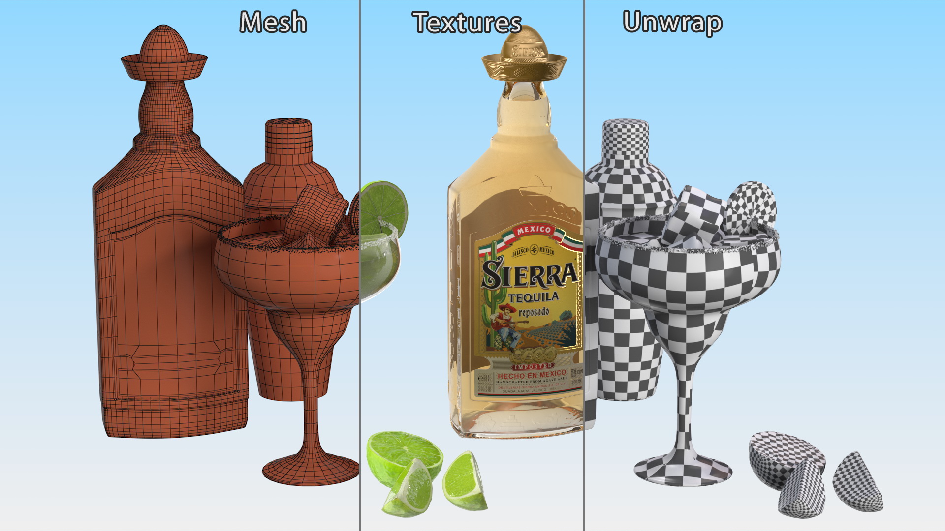 3D Margarita Cocktail Glass with Bottle