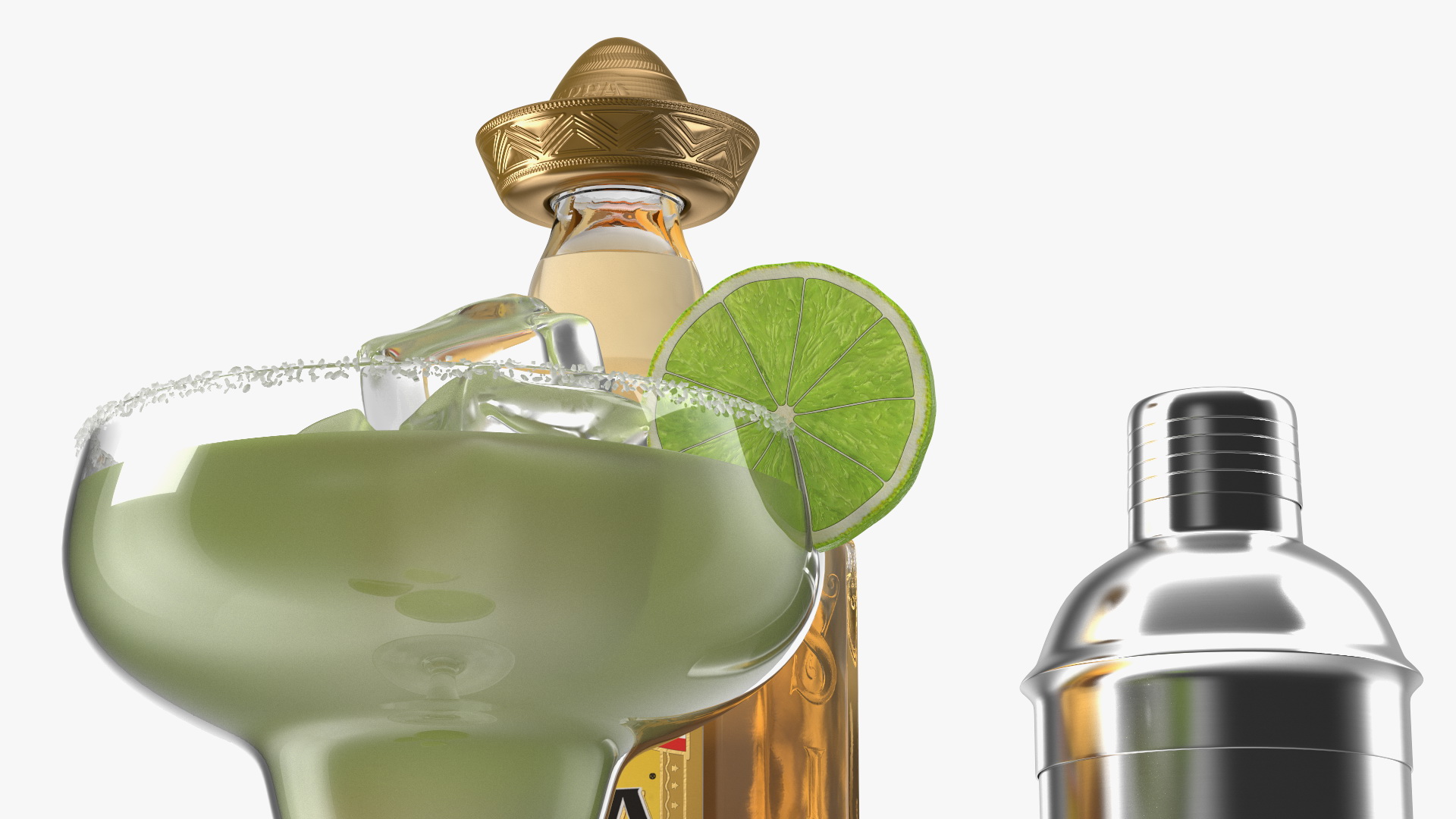 3D Margarita Cocktail Glass with Bottle