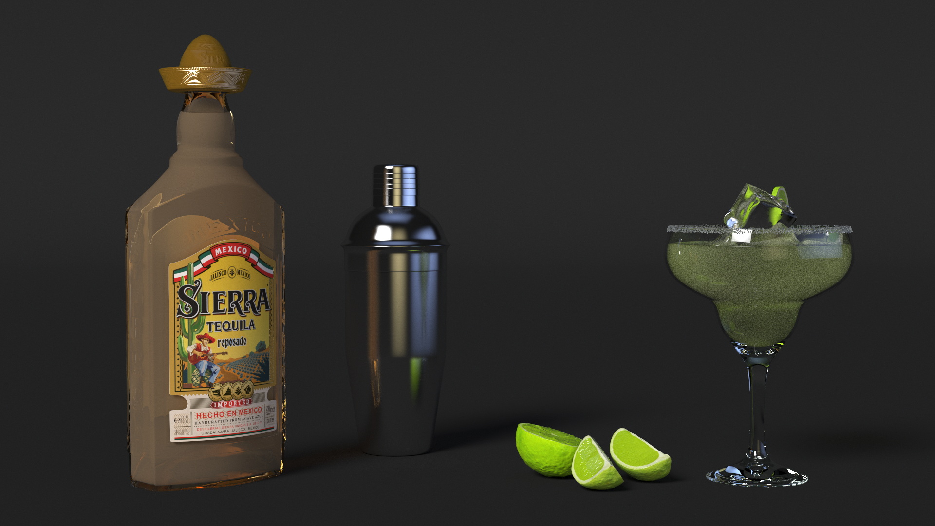 3D Margarita Cocktail Glass with Bottle