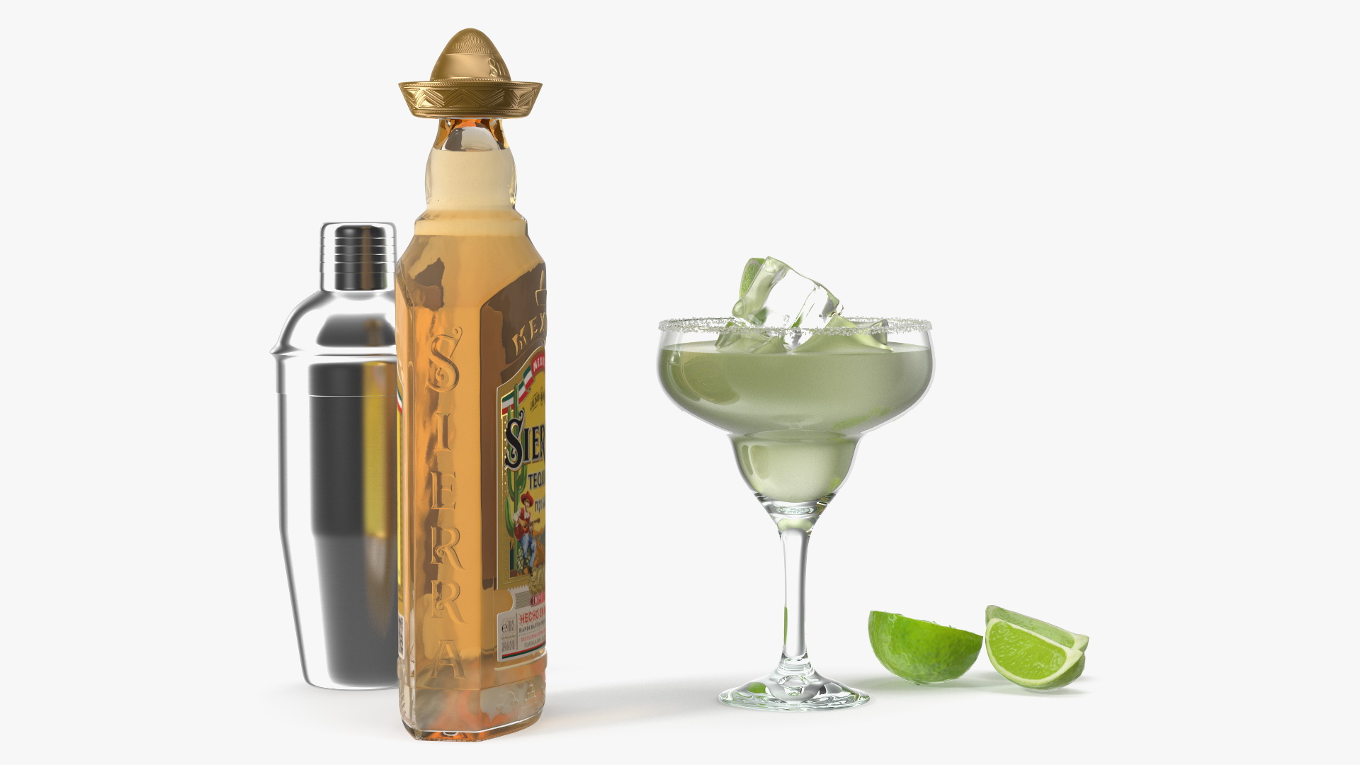 3D Margarita Cocktail Glass with Bottle