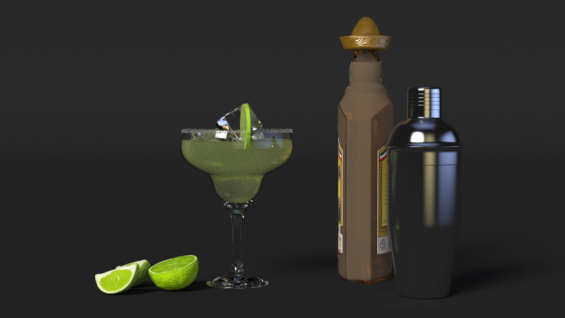 3D Margarita Cocktail Glass with Bottle