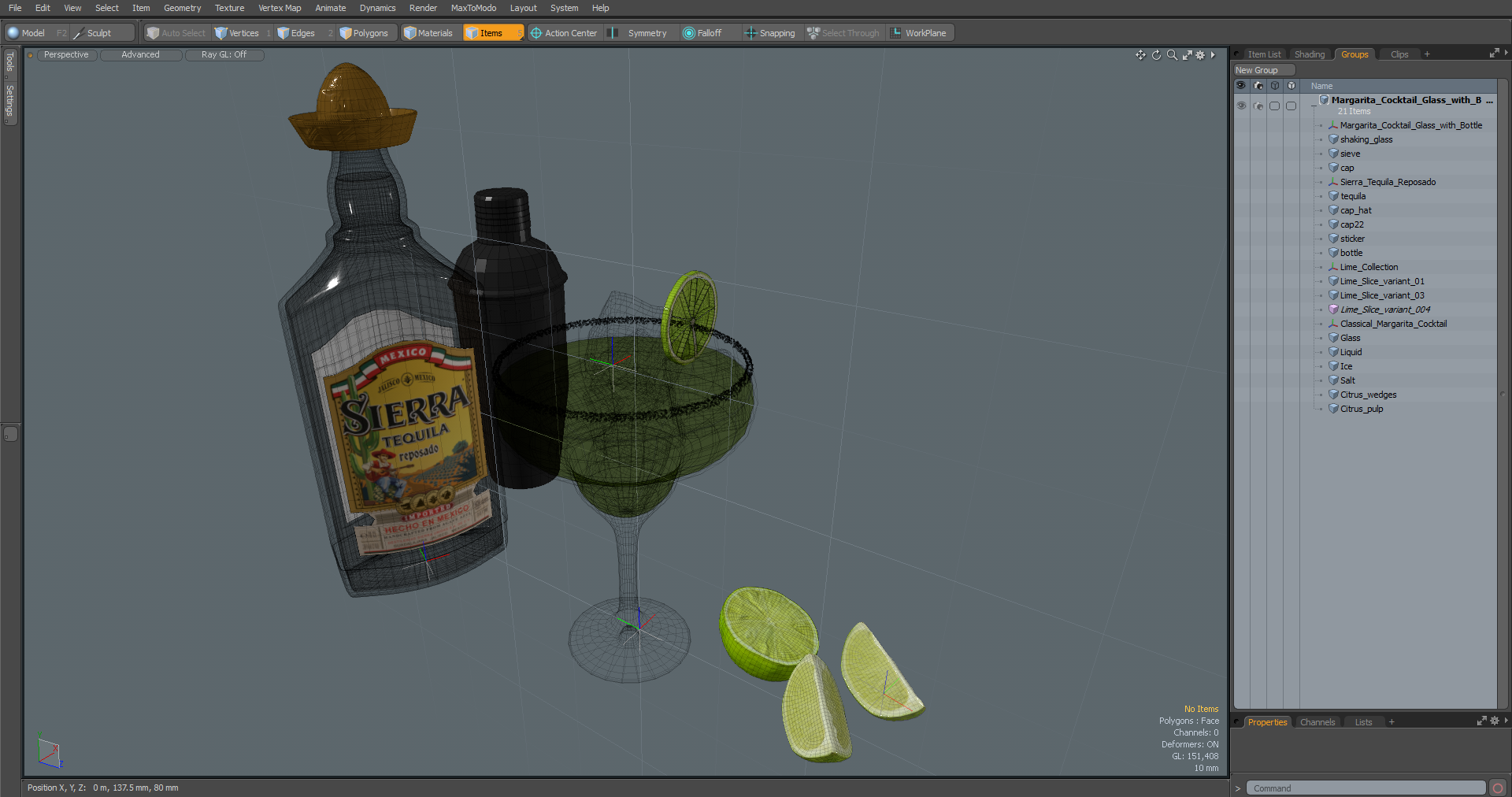 3D Margarita Cocktail Glass with Bottle