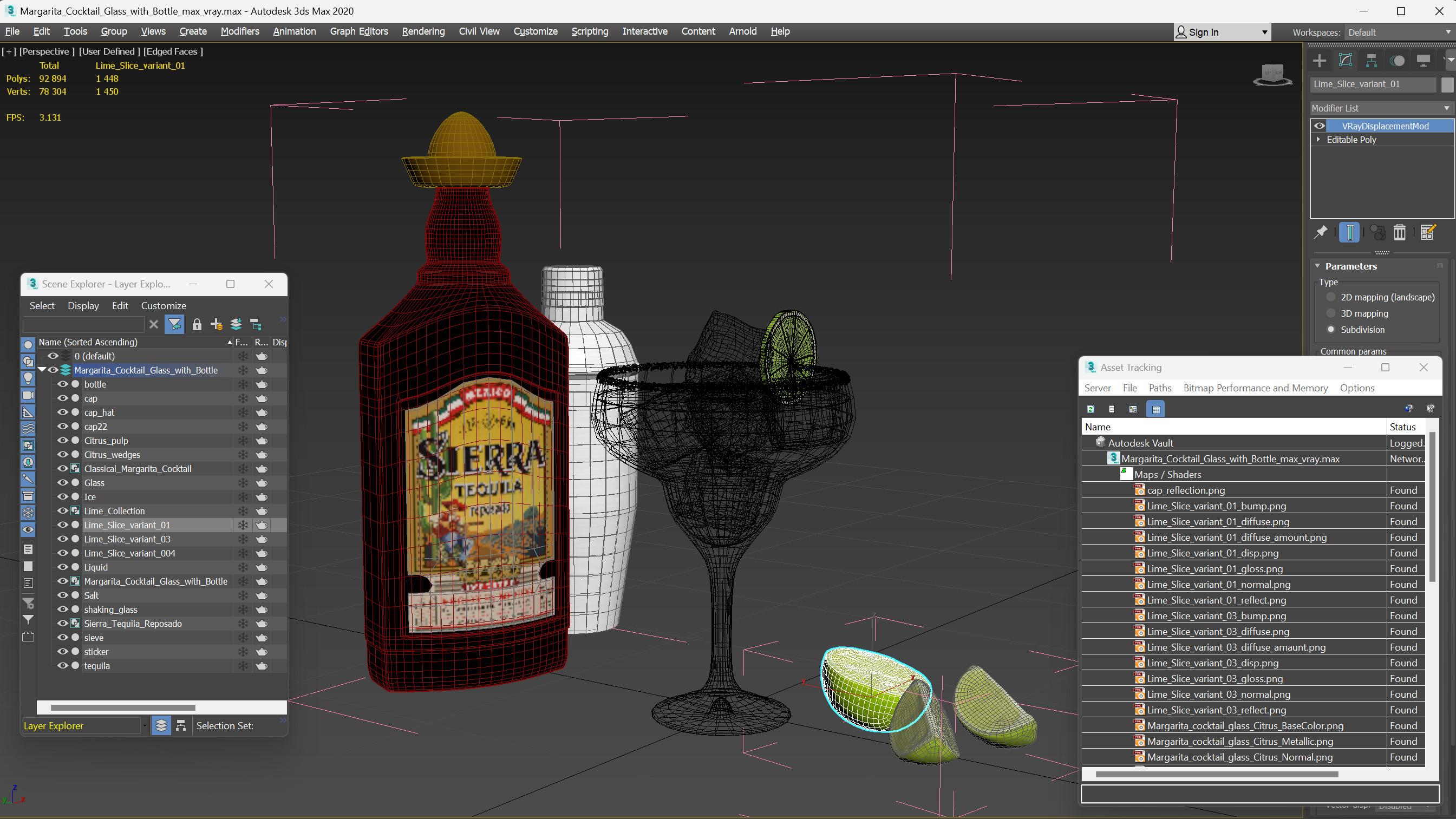 3D Margarita Cocktail Glass with Bottle
