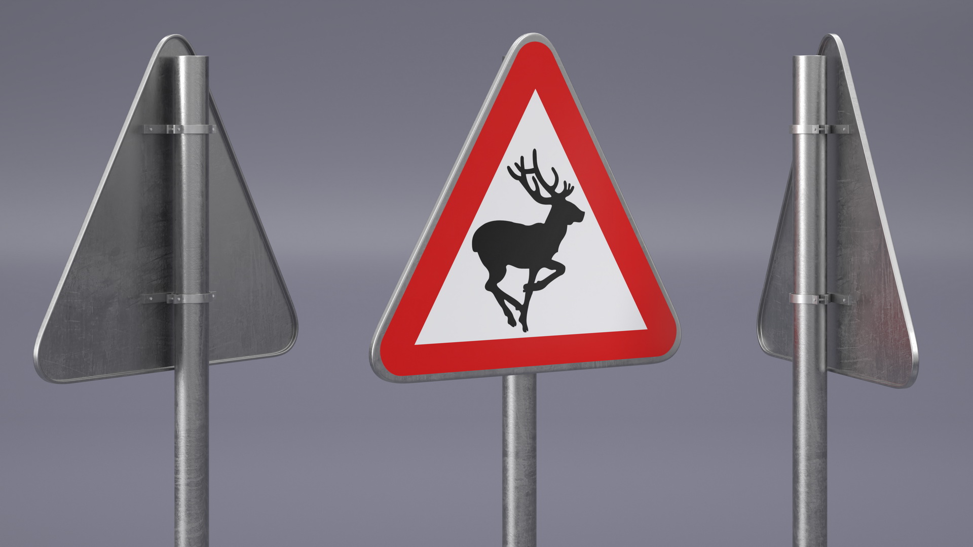 Road Sign Wild Animals 3D