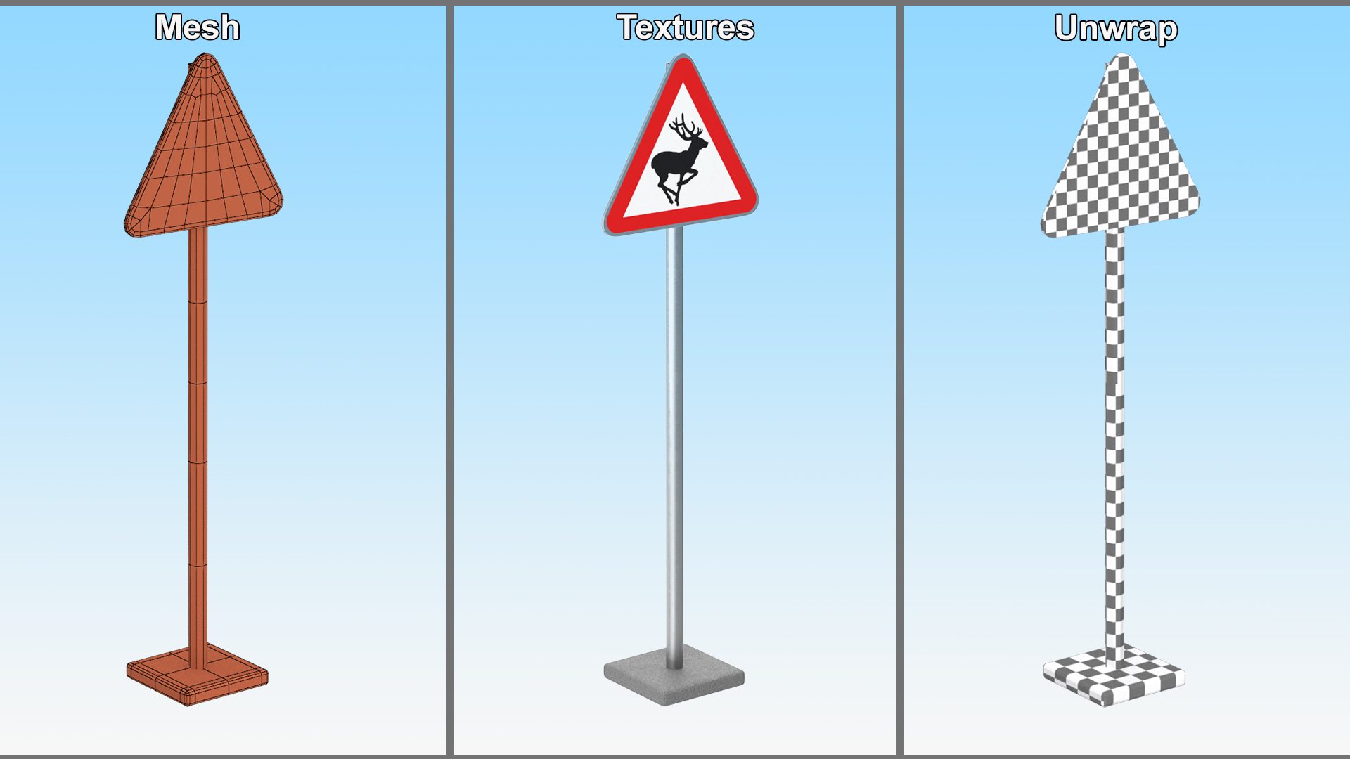 Road Sign Wild Animals 3D