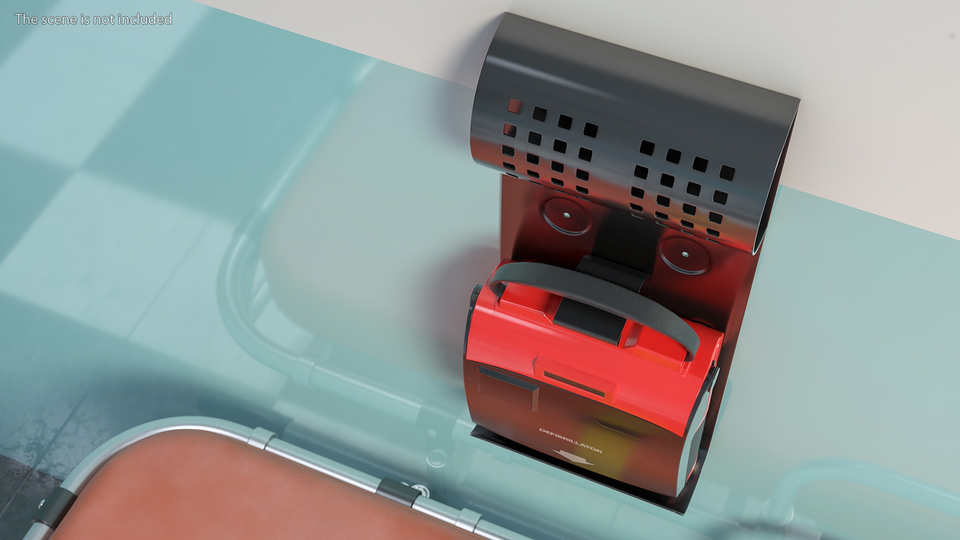 3D Automated External Defibrillator on Wall Bracket model