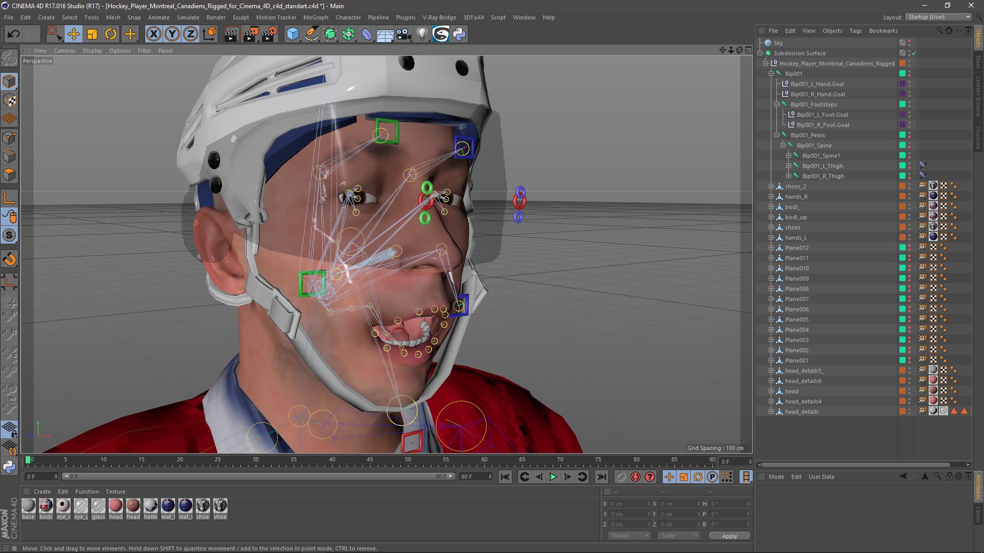 3D Hockey Player Montreal Canadiens Rigged for Cinema 4D model