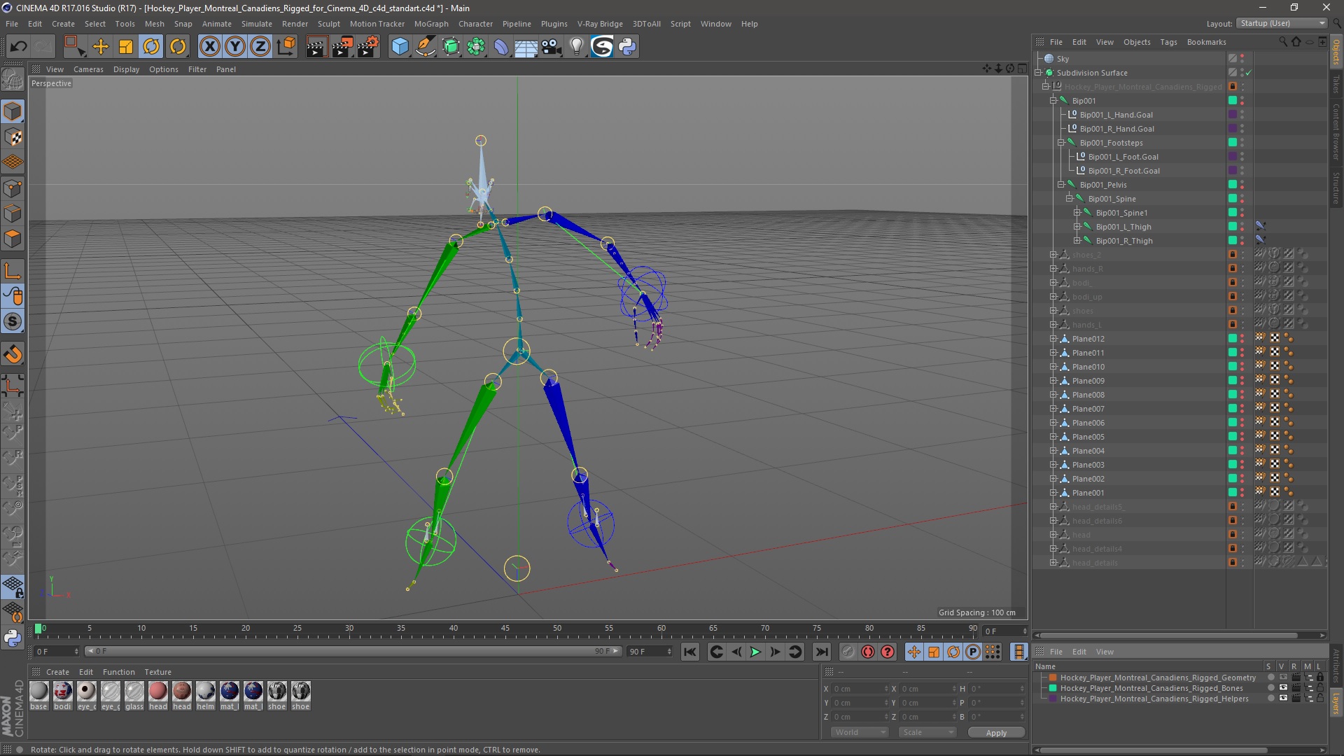 3D Hockey Player Montreal Canadiens Rigged for Cinema 4D model