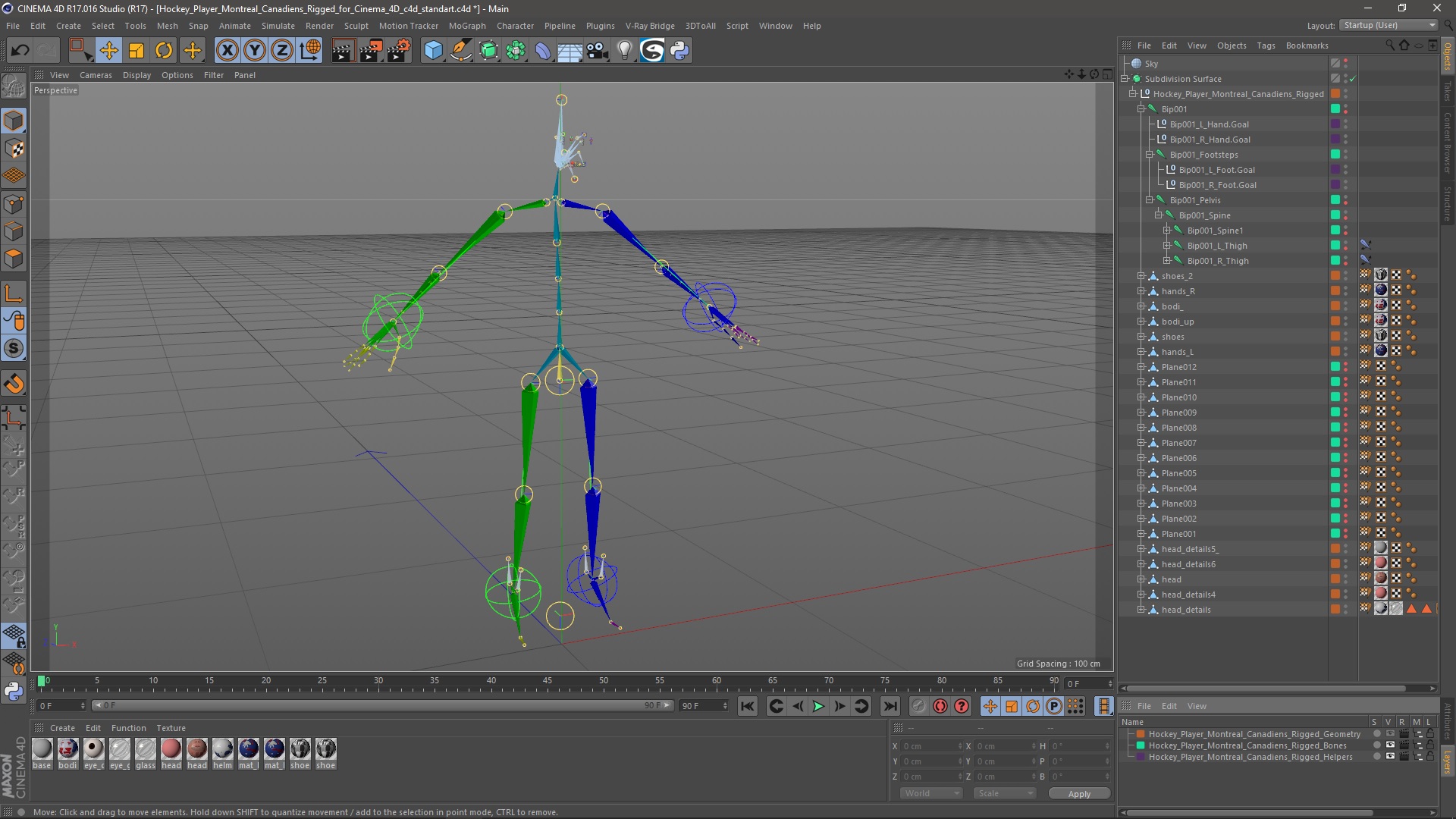 3D Hockey Player Montreal Canadiens Rigged for Cinema 4D model