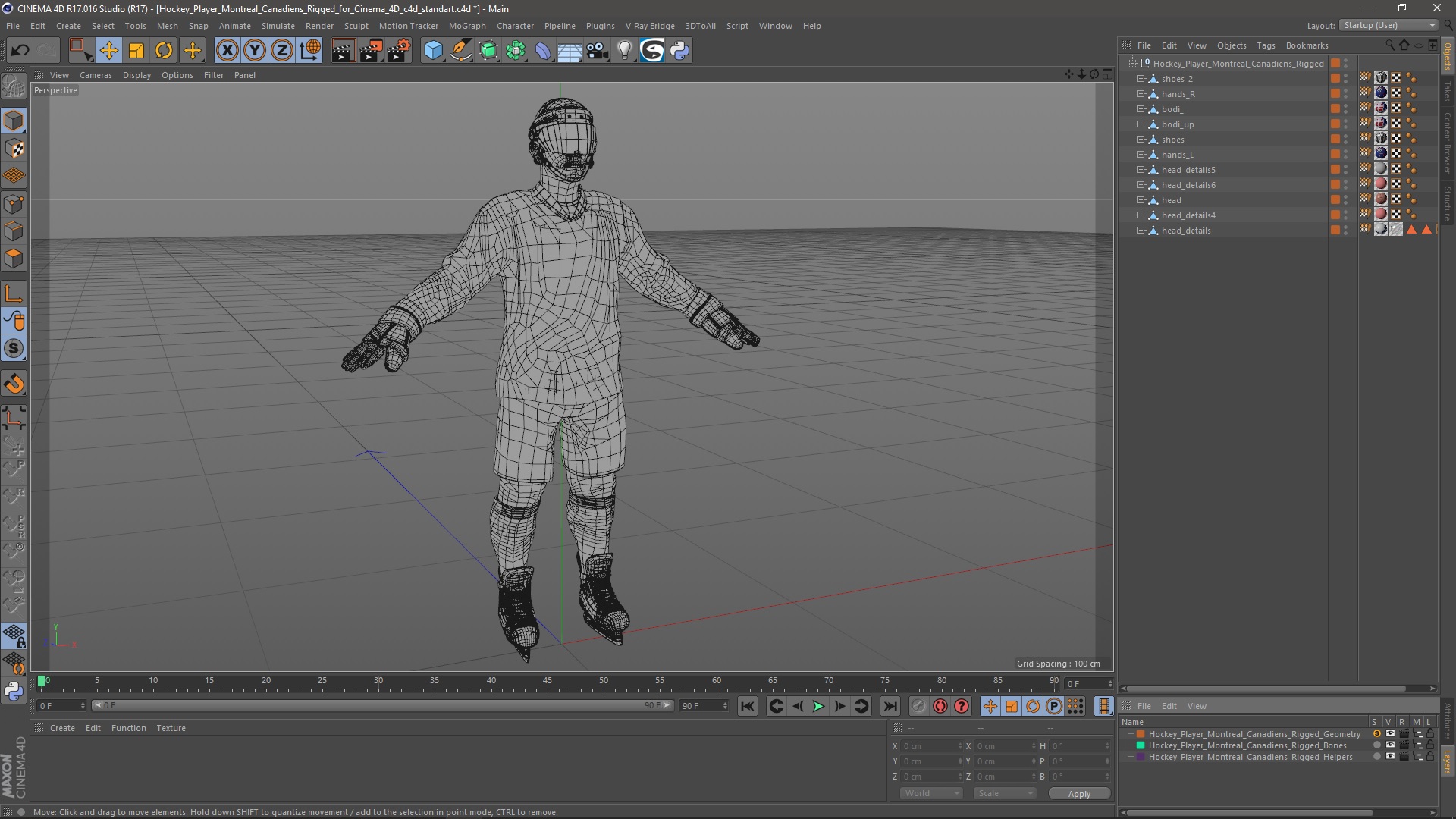 3D Hockey Player Montreal Canadiens Rigged for Cinema 4D model