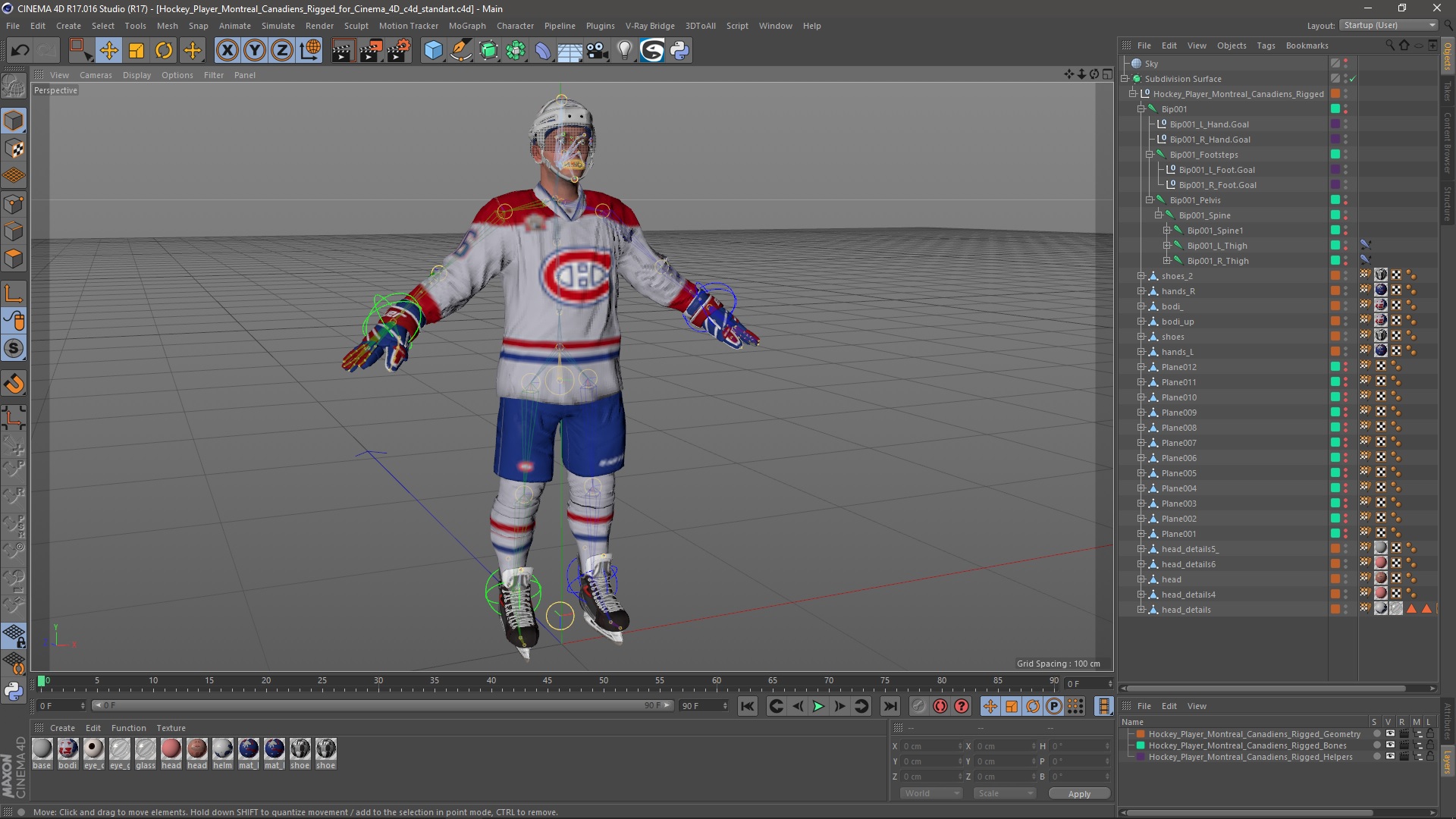 3D Hockey Player Montreal Canadiens Rigged for Cinema 4D model