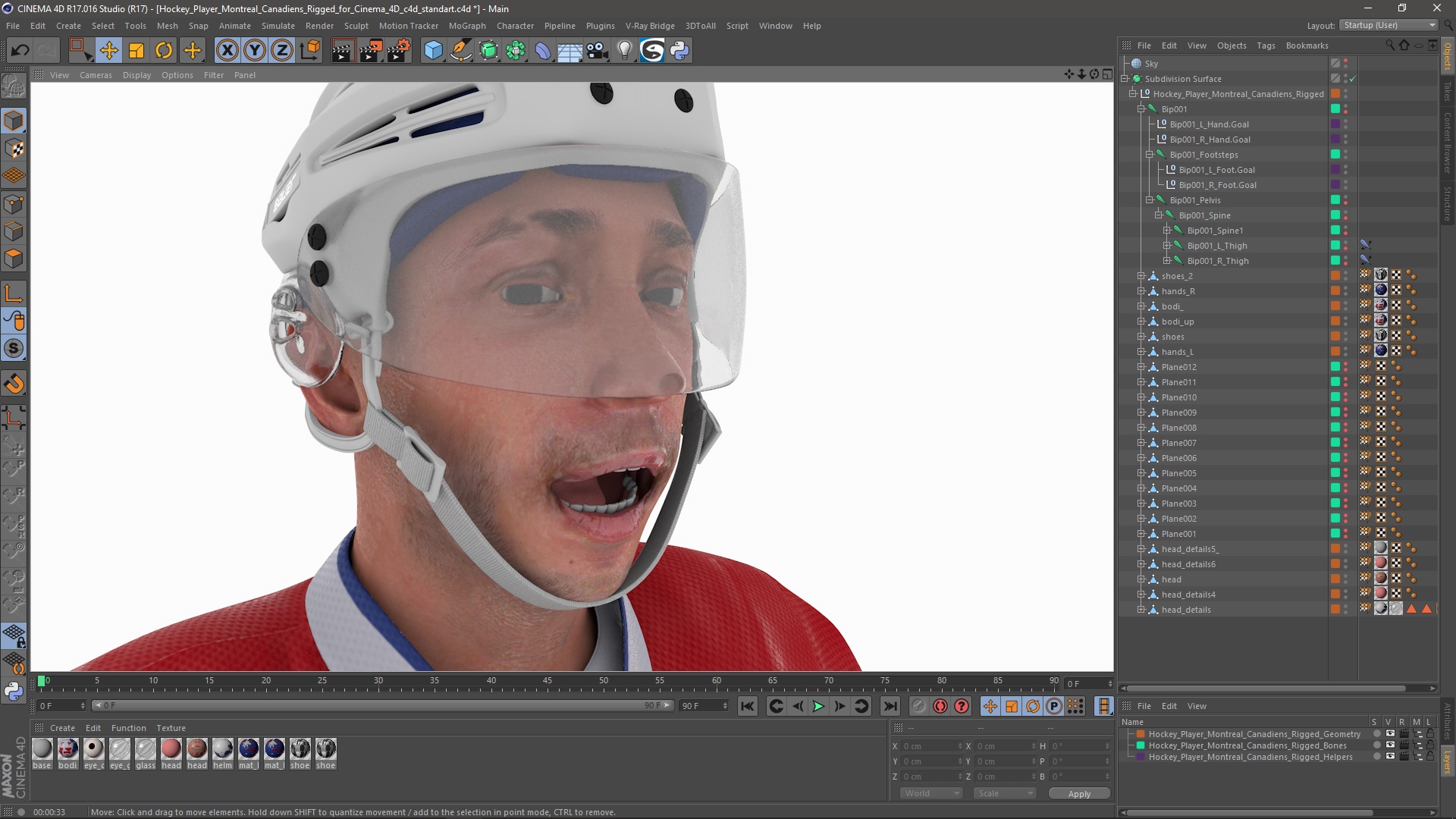 3D Hockey Player Montreal Canadiens Rigged for Cinema 4D model