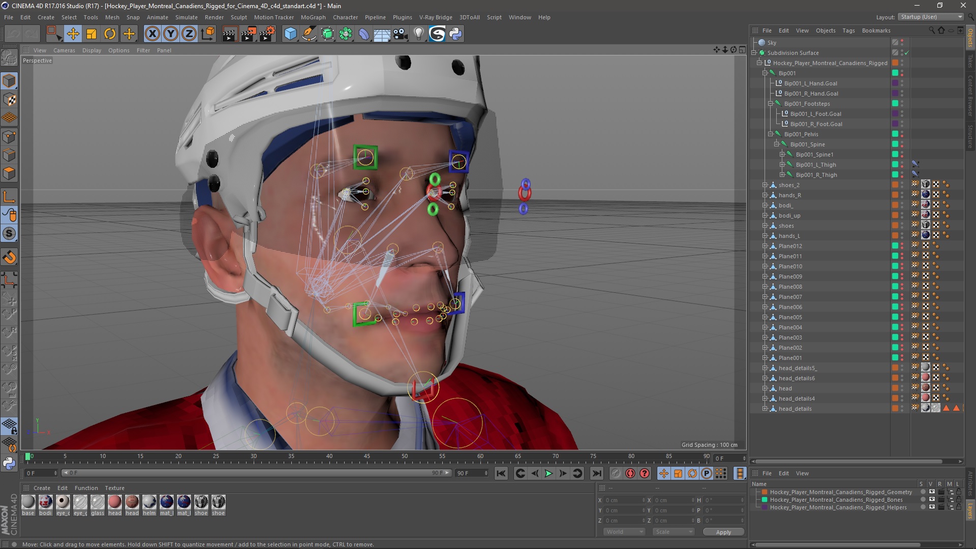 3D Hockey Player Montreal Canadiens Rigged for Cinema 4D model