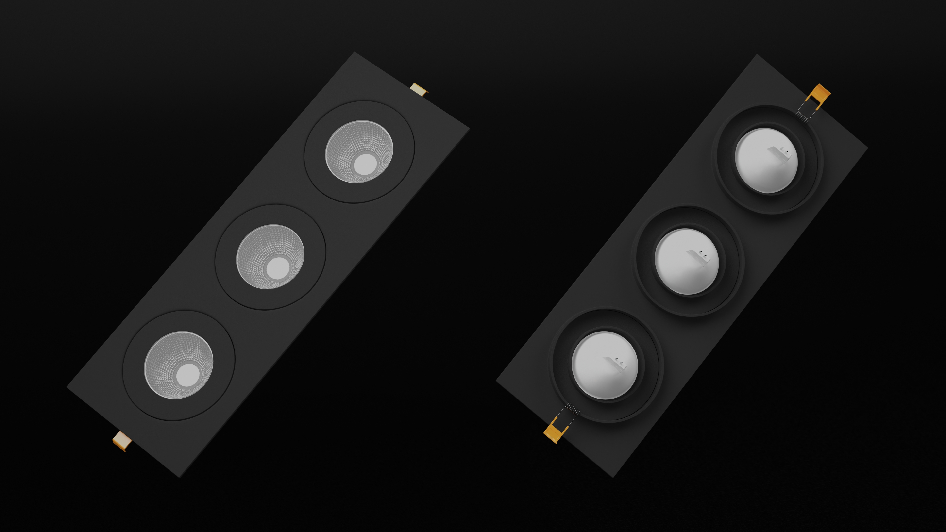 3D model Modular Recessed Rectangle 3 Light Luminaire Black
