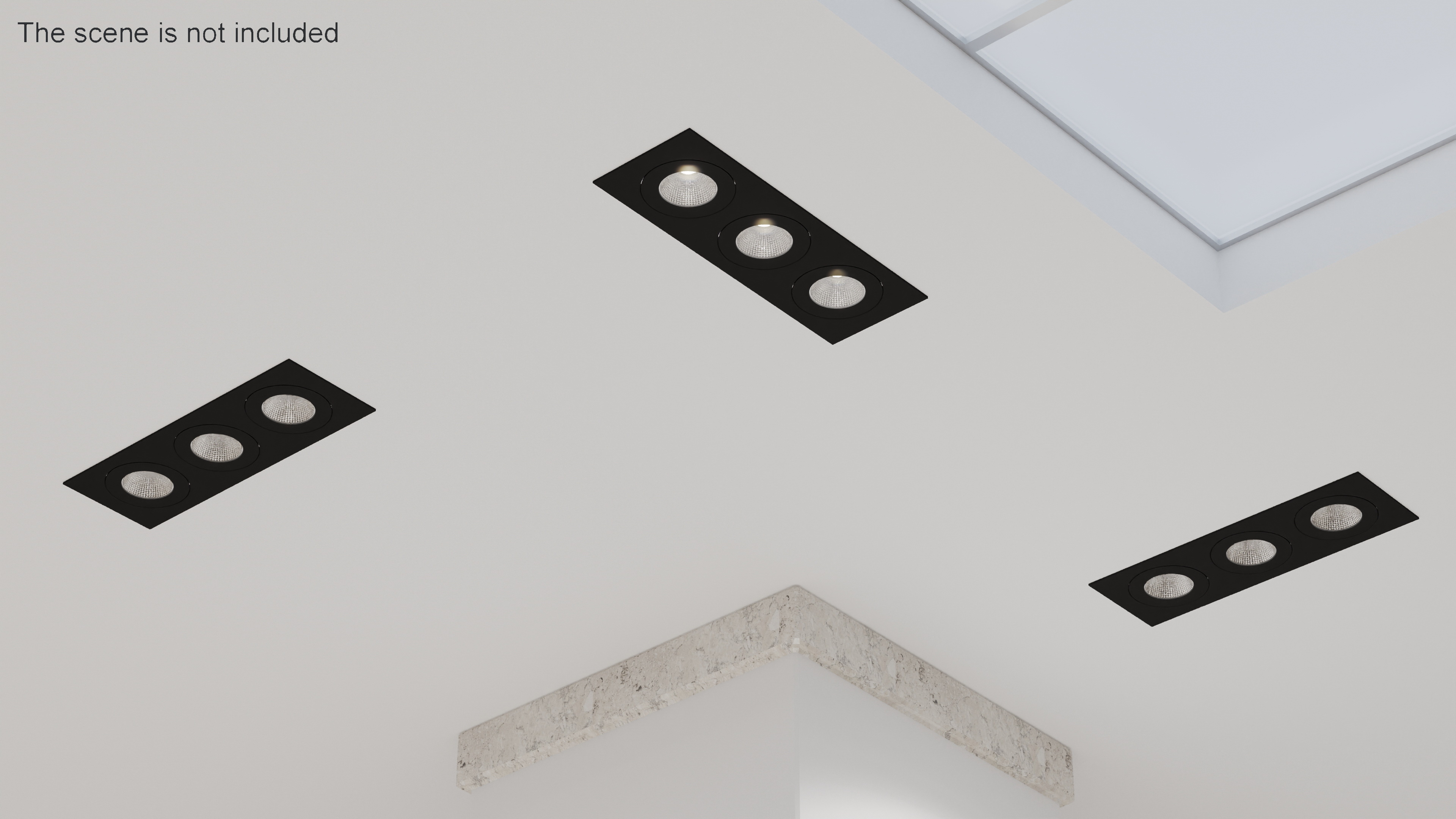 3D model Modular Recessed Rectangle 3 Light Luminaire Black
