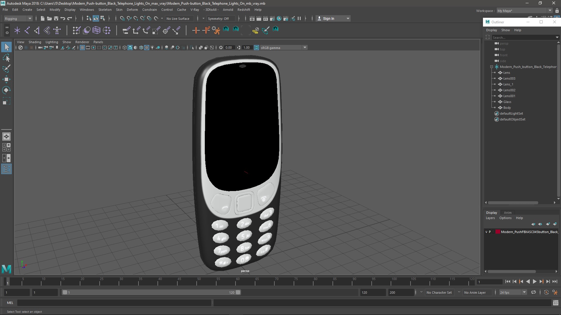 Modern Push-button Black Telephone Lights On 3D model