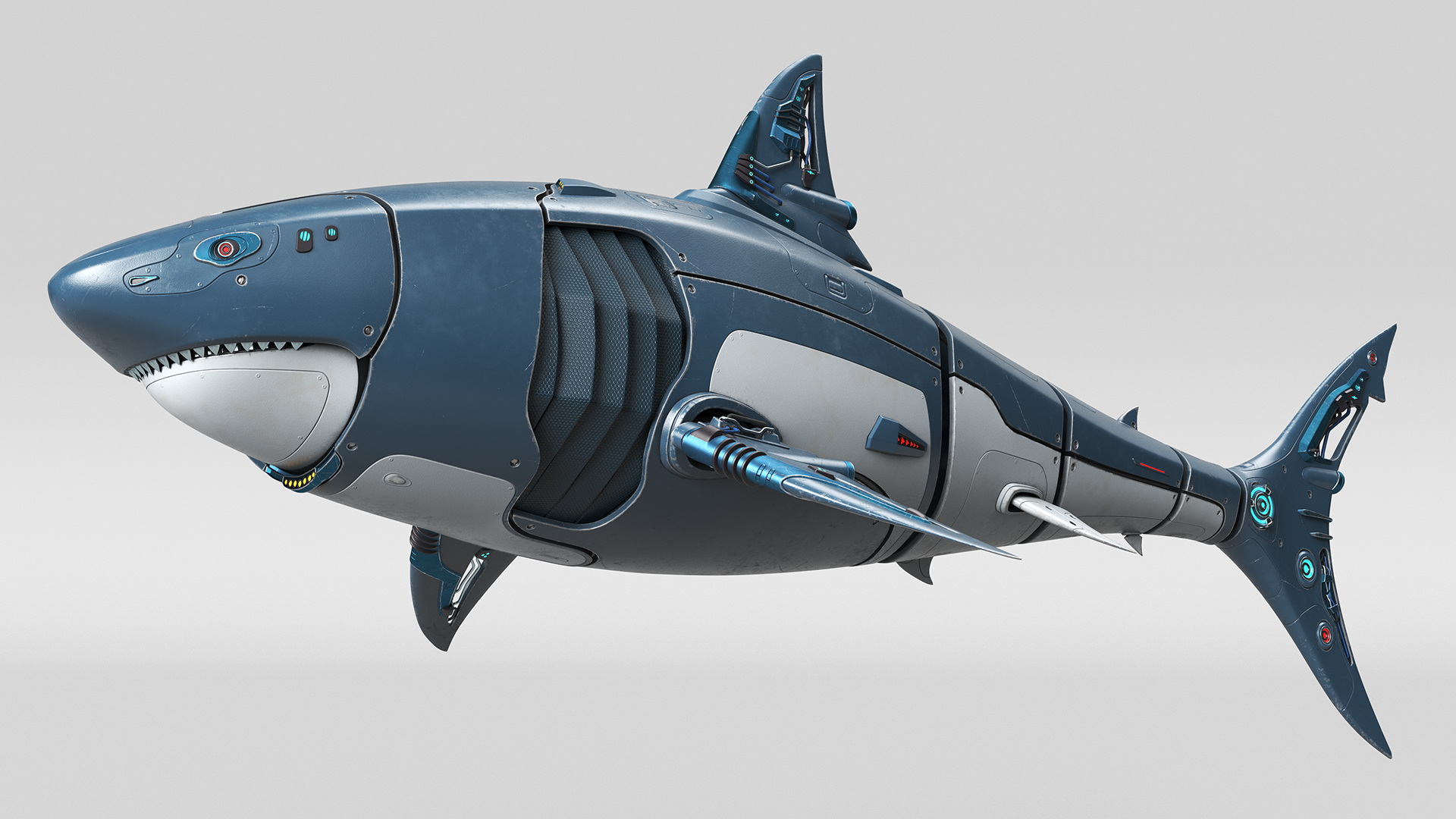 Shark Robot Rigged for Maya 3D