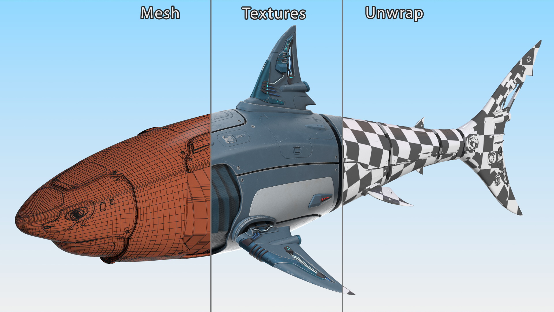 Shark Robot Rigged for Maya 3D
