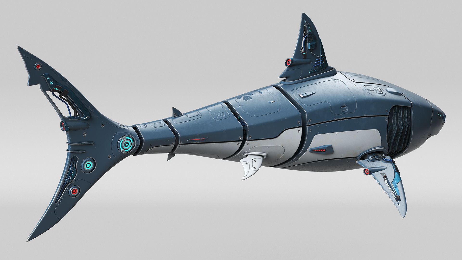 Shark Robot Rigged for Maya 3D