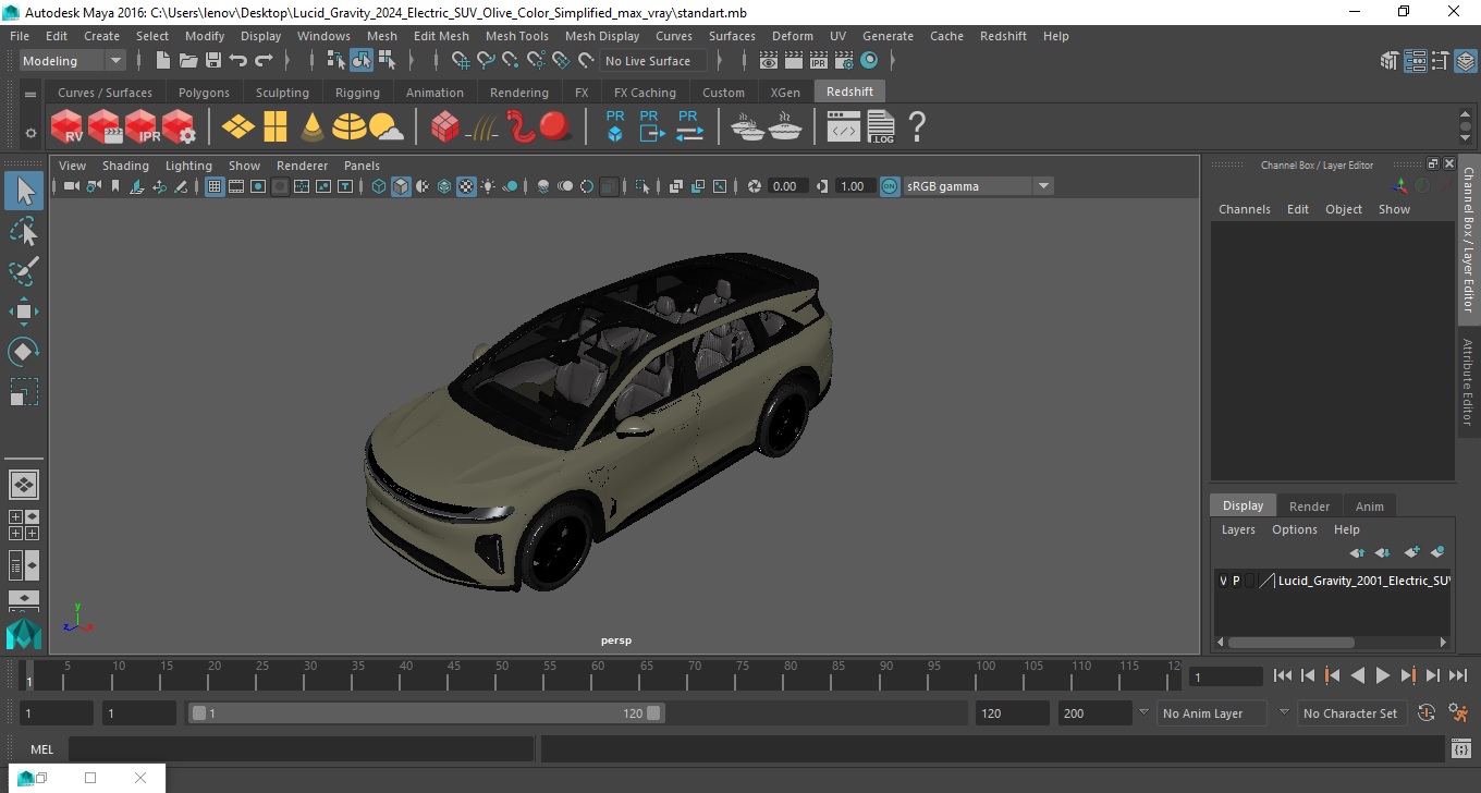 Lucid Gravity 2024 Electric SUV Olive Color Simplified 3D model